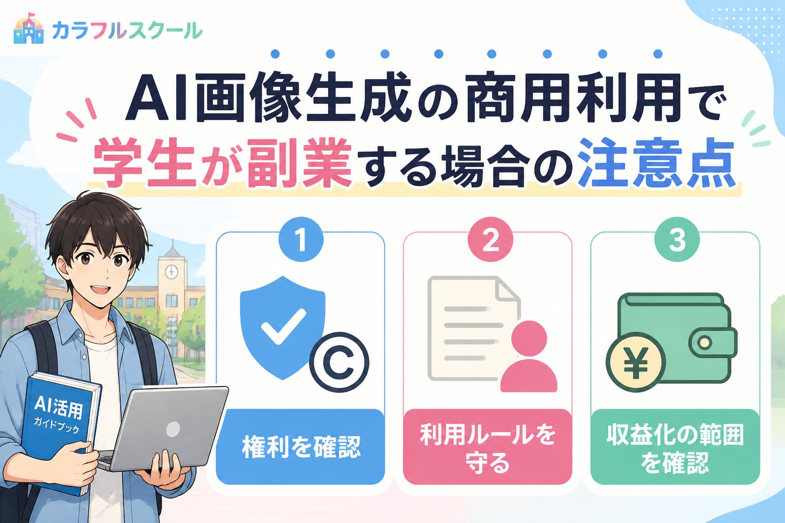AI画像生成 AI画像生成の商用利用で学生が副業する場合の注意点