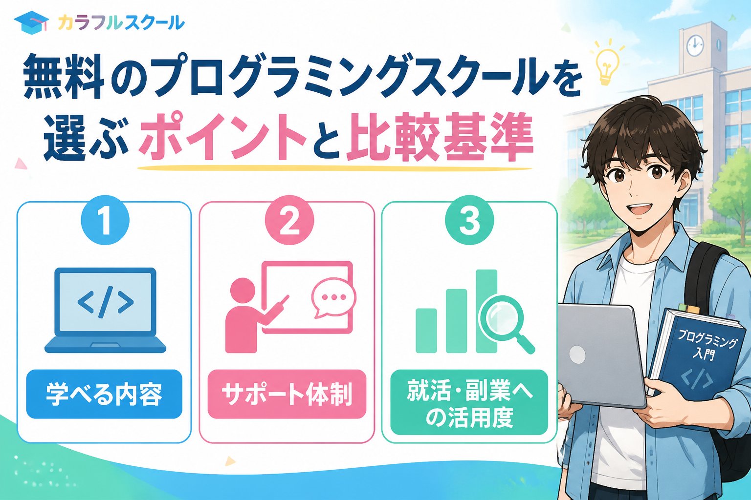 プログラミング学習 無料のプログラミングスクールを選ぶポイントと比較基準