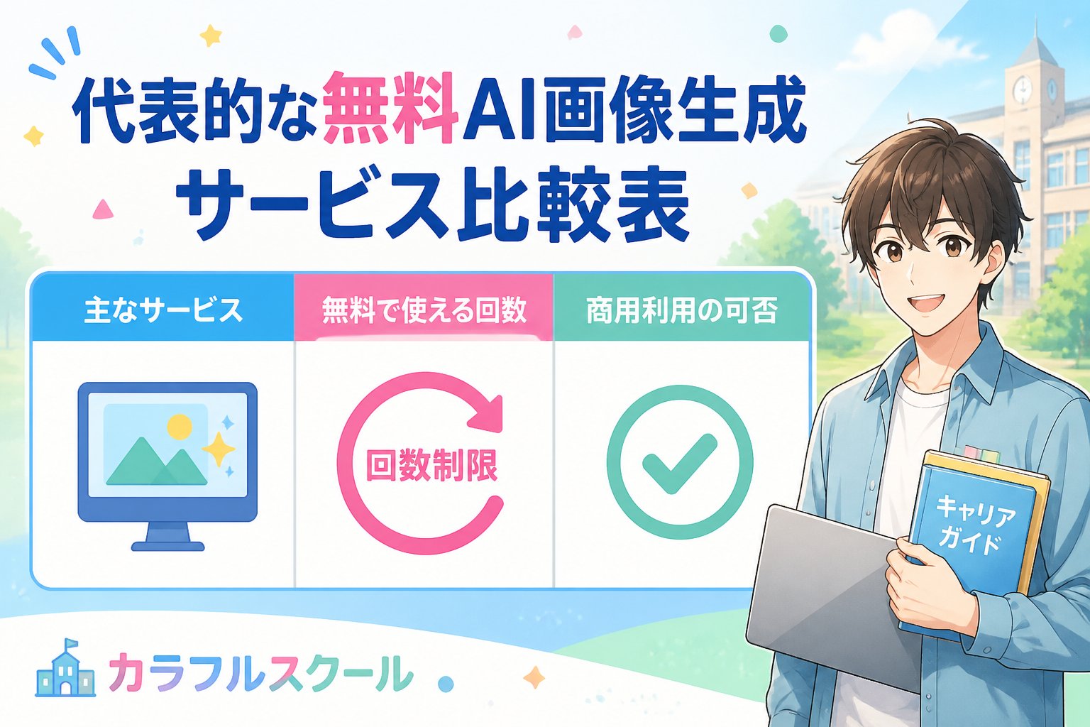 AI画像生成 代表的な無料AI画像生成サービス比較表