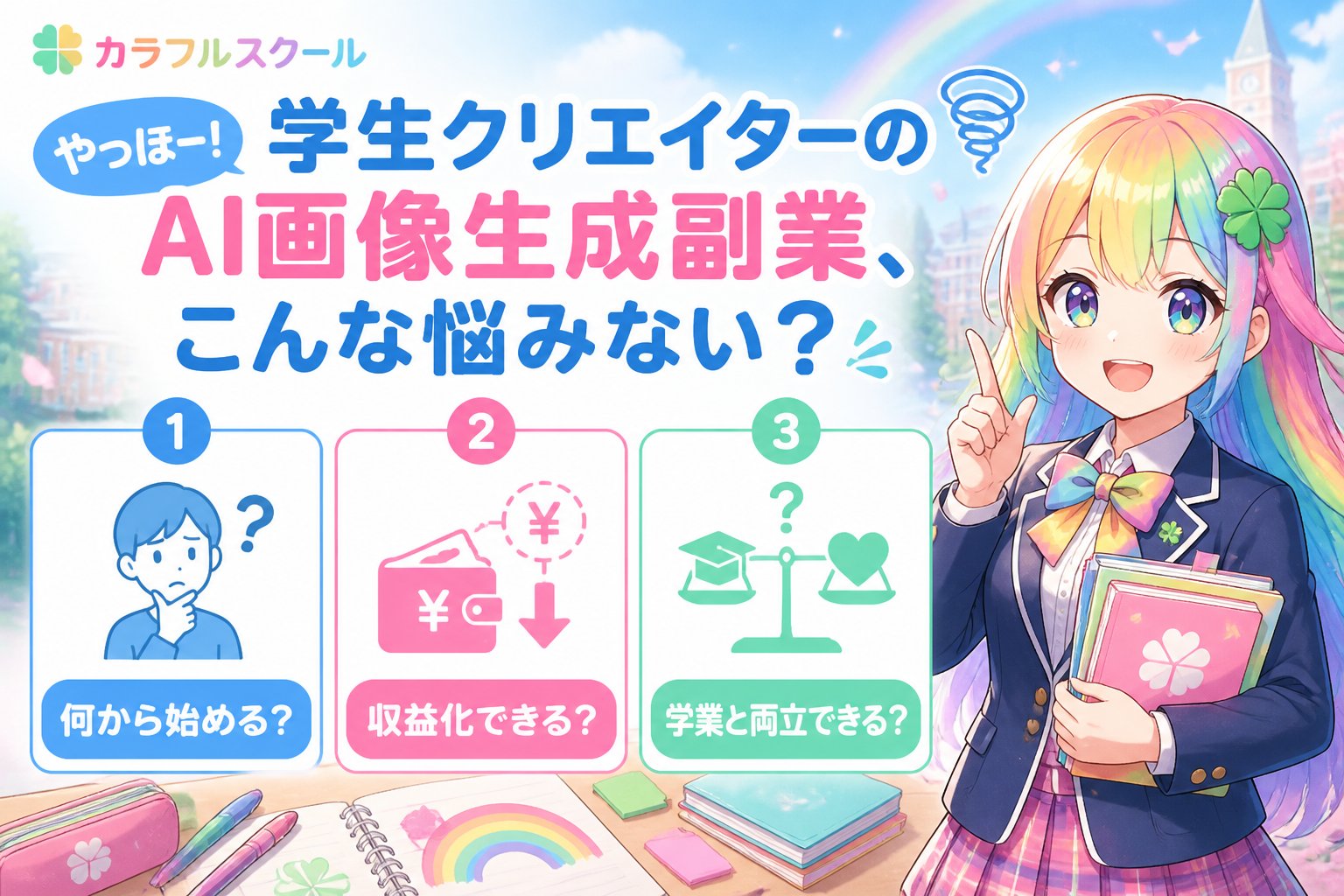 AI画像生成 やっほー!学生クリエイターのAI画像生成副業、こんな悩みない?