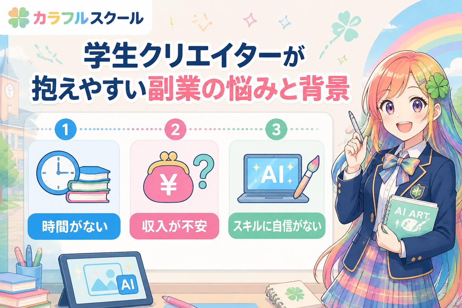 AI画像生成 学生クリエイターが抱えやすい副業の悩みと背景