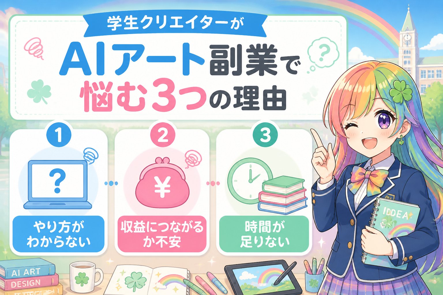 副業・クリエイター 学生クリエイターがAIアート副業で悩む3つの理由