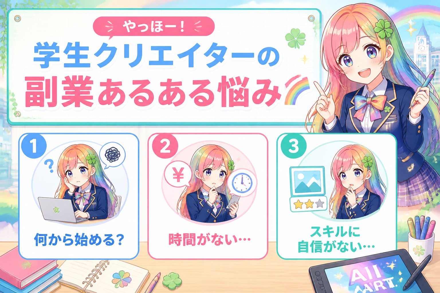 副業・クリエイター やっほー!学生クリエイターの副業あるある悩み🌈