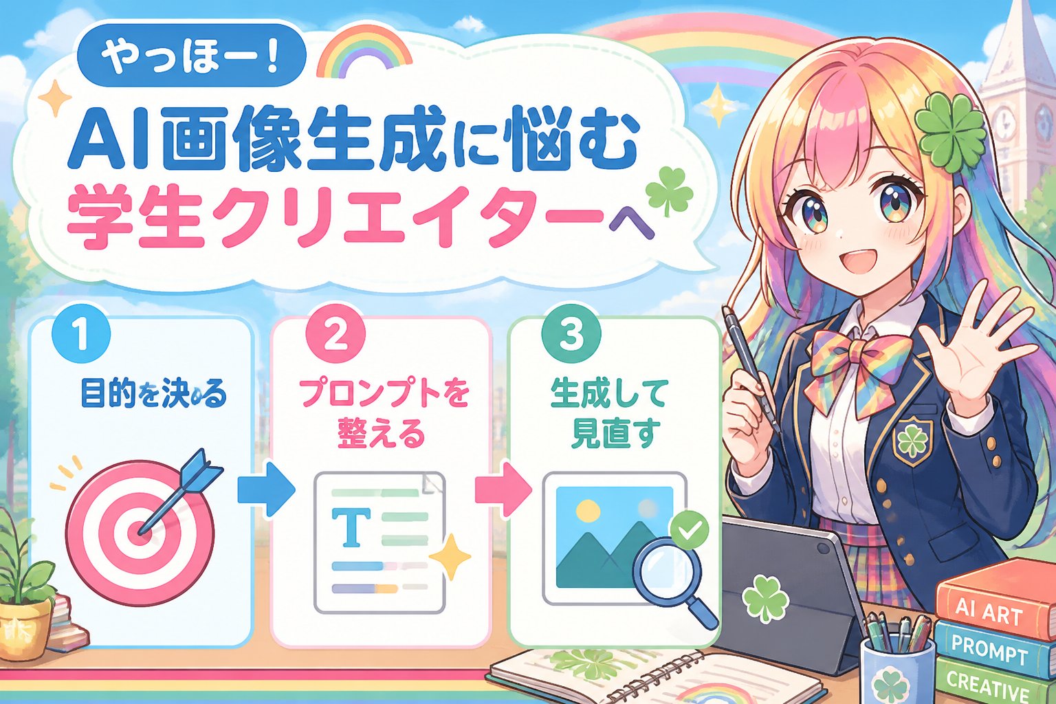 AI画像生成 やっほー！AI画像生成に悩む学生クリエイターへ🌈