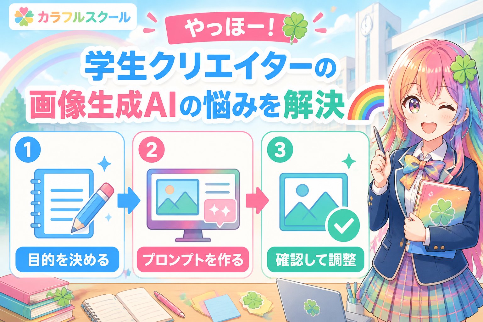 AI画像生成 やっほー!学生クリエイターの画像生成AIの悩みを解決🌈