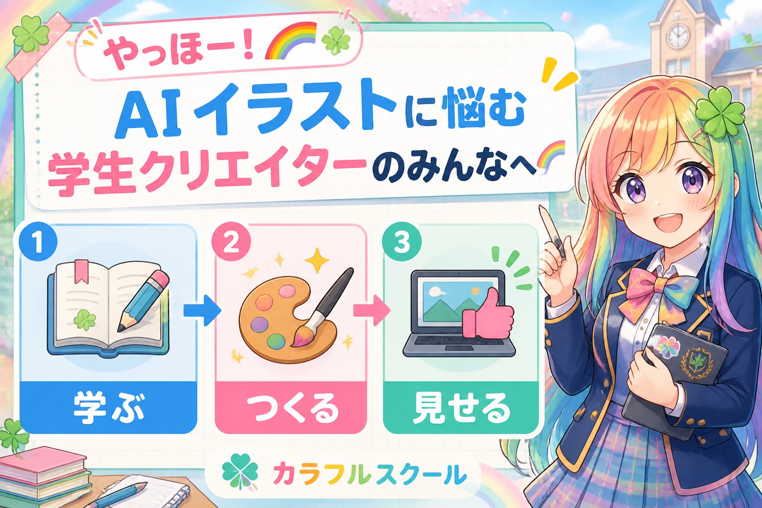 AI画像生成 やっほー！AIイラストに悩む学生クリエイターのみんなへ🌈
