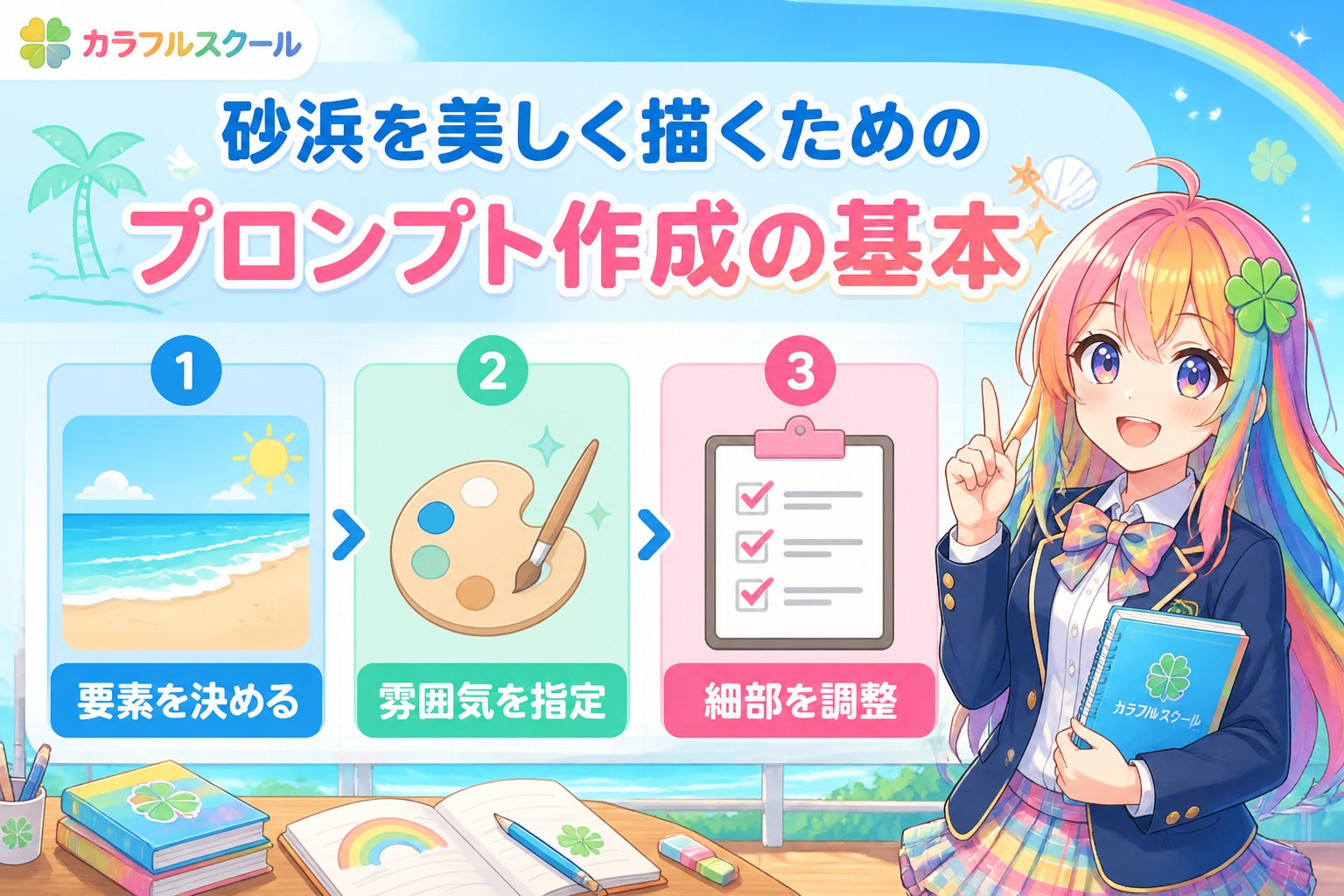 gsc_priority 砂浜を美しく描くためのプロンプト作成の基本