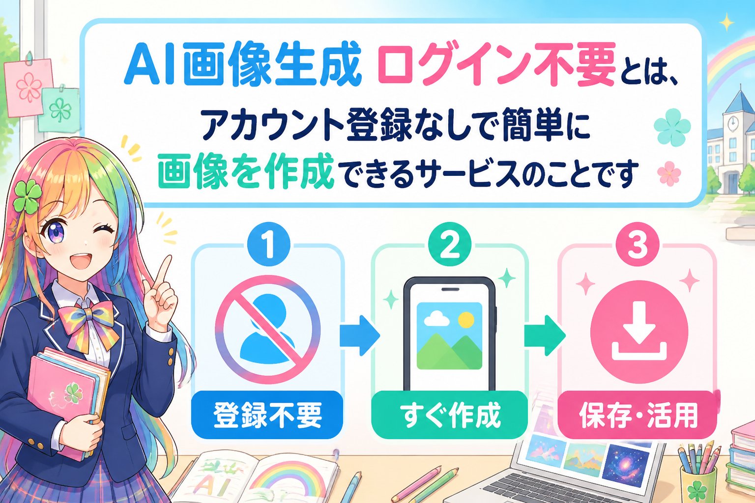gsc_priority AI画像生成 ログイン不要とは、アカウント登録なしで簡単に画像を作成できるサービスのことです