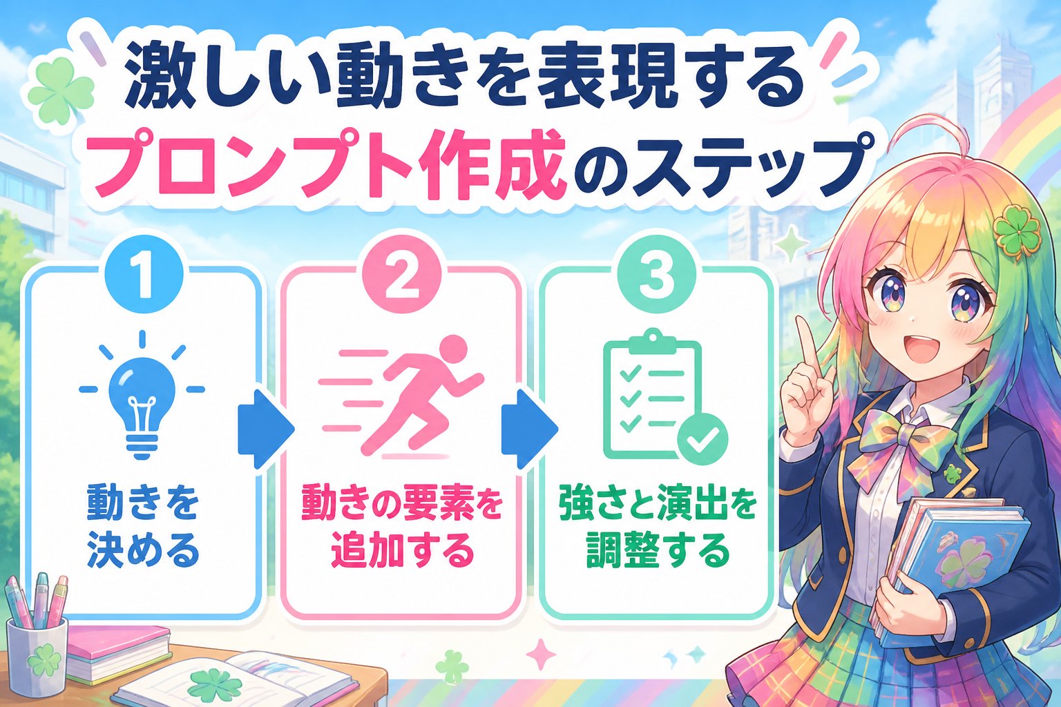 gsc_priority 激しい動きを表現するプロンプト作成のステップ
