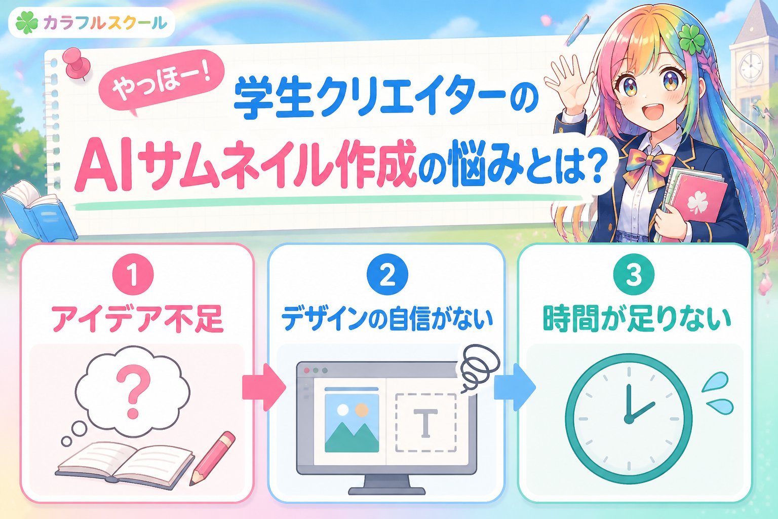 AI画像生成 やっほー！学生クリエイターのAIサムネイル作成の悩みとは？