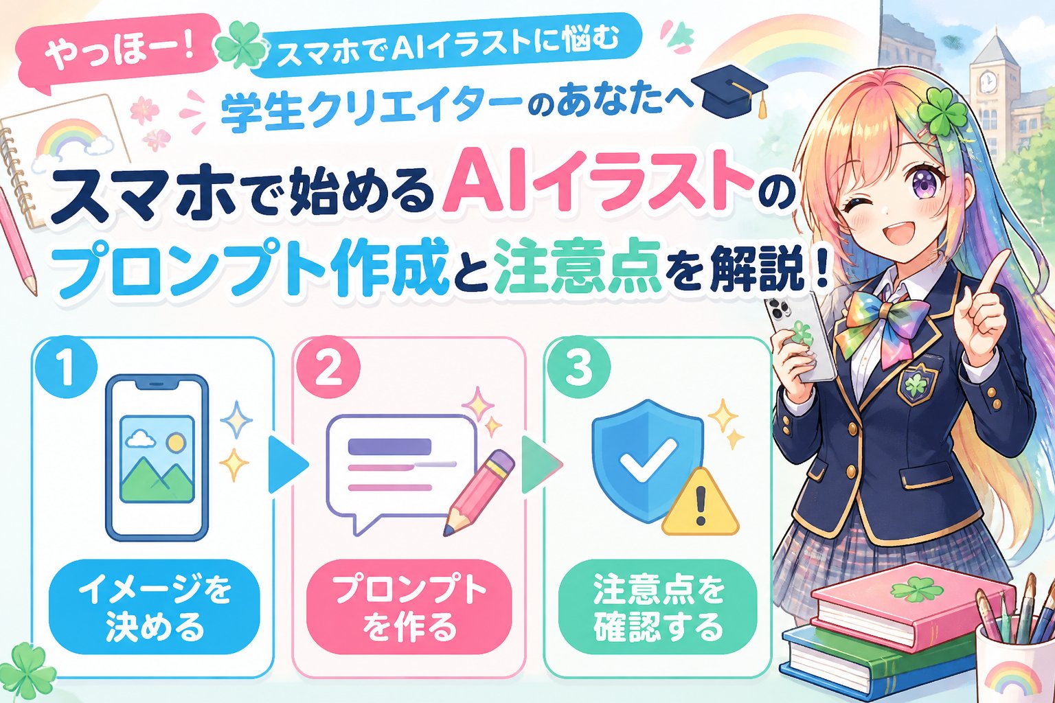 AI画像生成 やっほー！スマホでAIイラストに悩む学生クリエイターのあなたへ