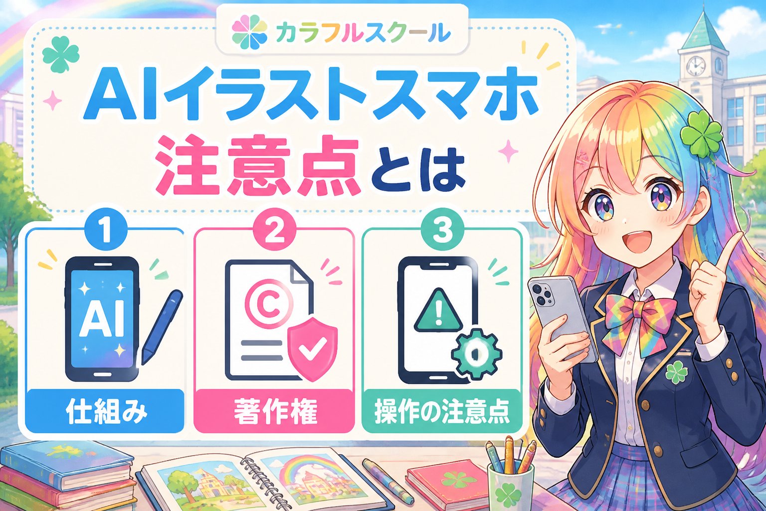 AI画像生成 AIイラストスマホ注意点とは、スマホでAIイラストを利用する際の基本的な仕組みや著作権、操作上の注意点を指します。学生クリエイターが安全かつ効果的に活用するために知っておきたいポイントを解説します。