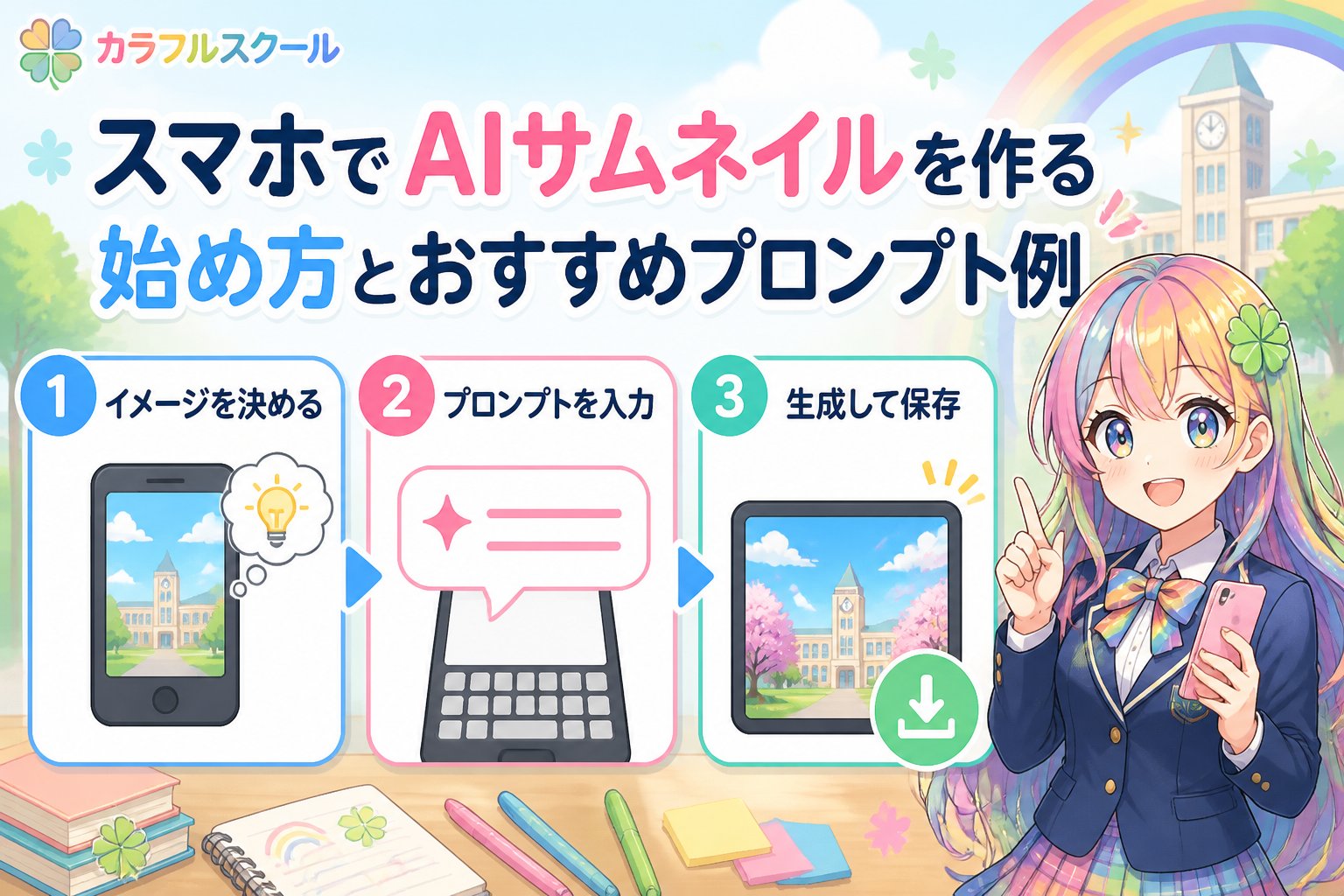 AI画像生成 スマホでAIサムネイルを作る始め方とおすすめプロンプト例