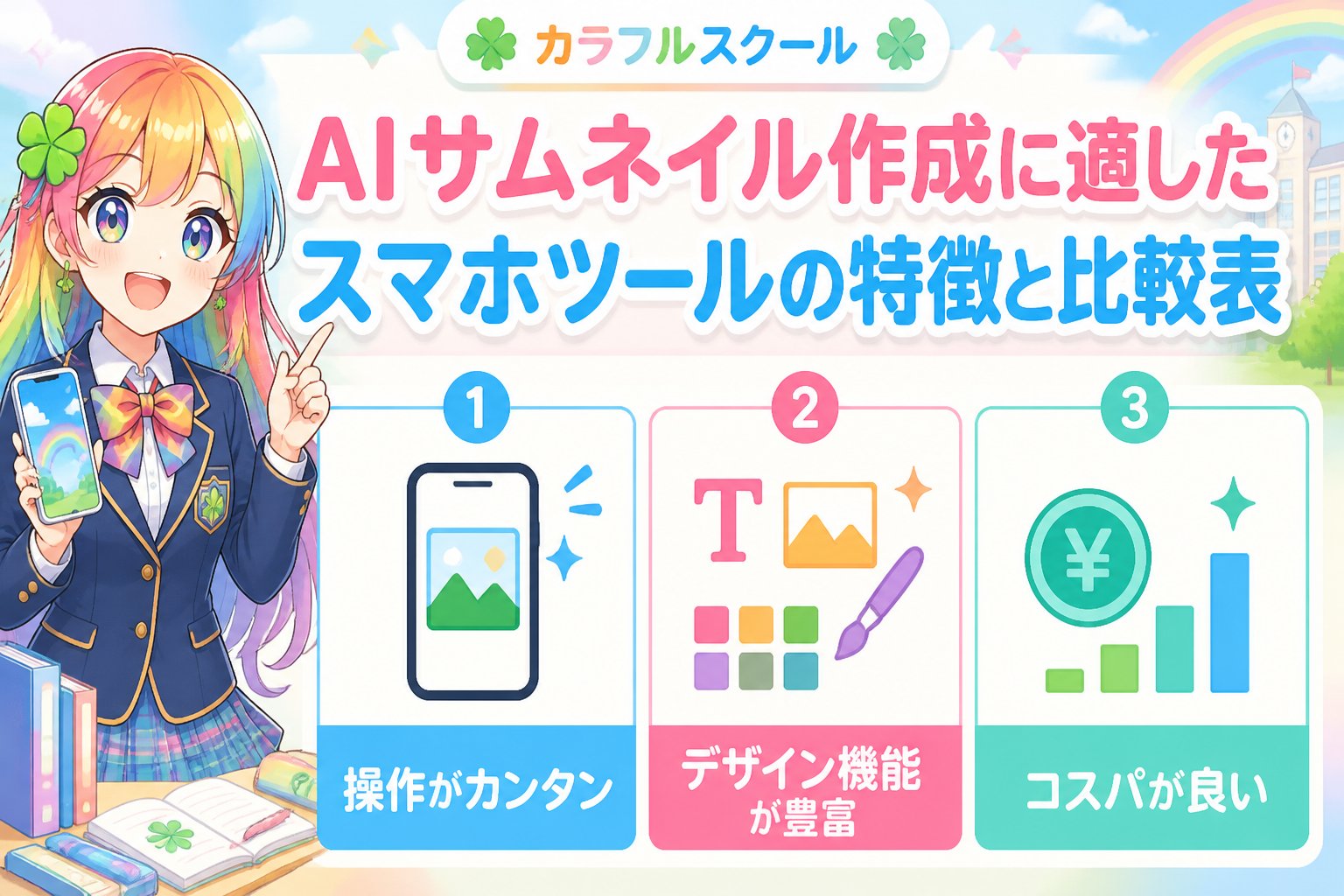AI画像生成 AIサムネイル作成に適したスマホツールの特徴と比較表