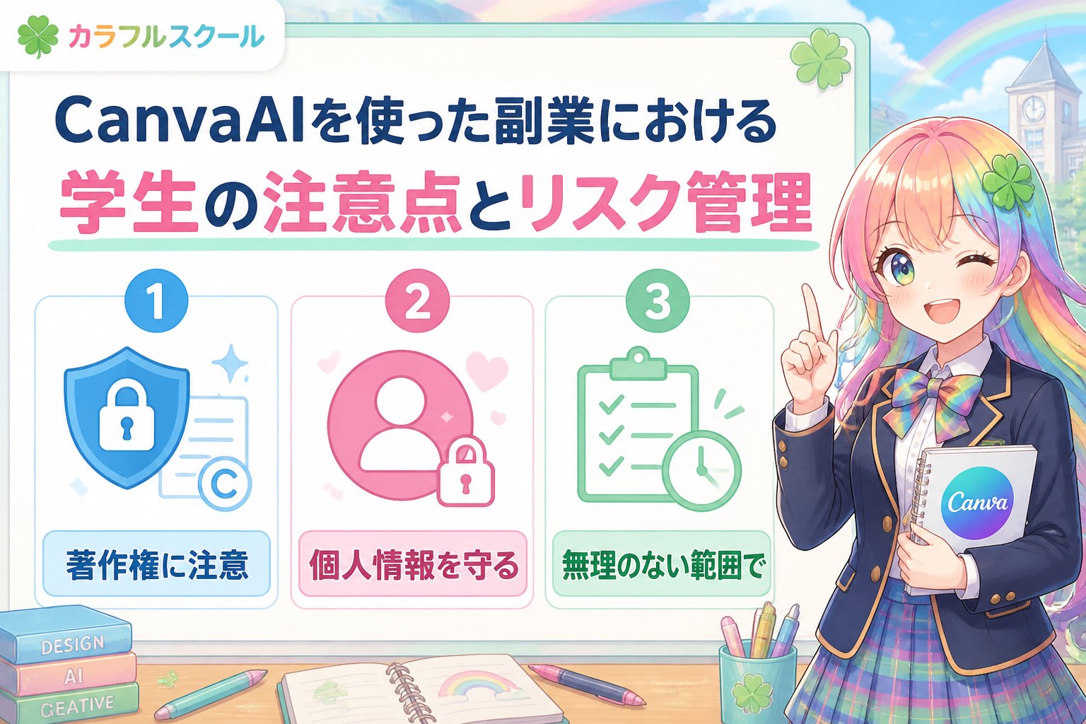 副業・クリエイター CanvaAIを使った副業における学生の注意点とリスク管理