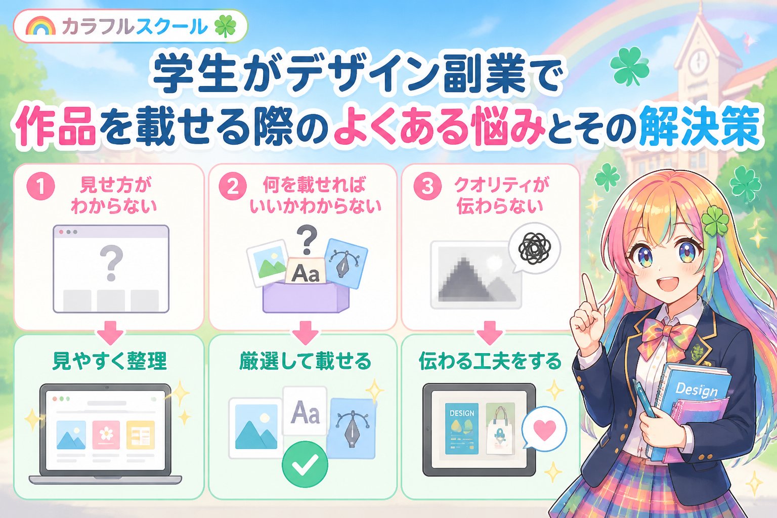 副業・クリエイター 学生がデザイン副業で作品を載せる際のよくある悩みとその解決策