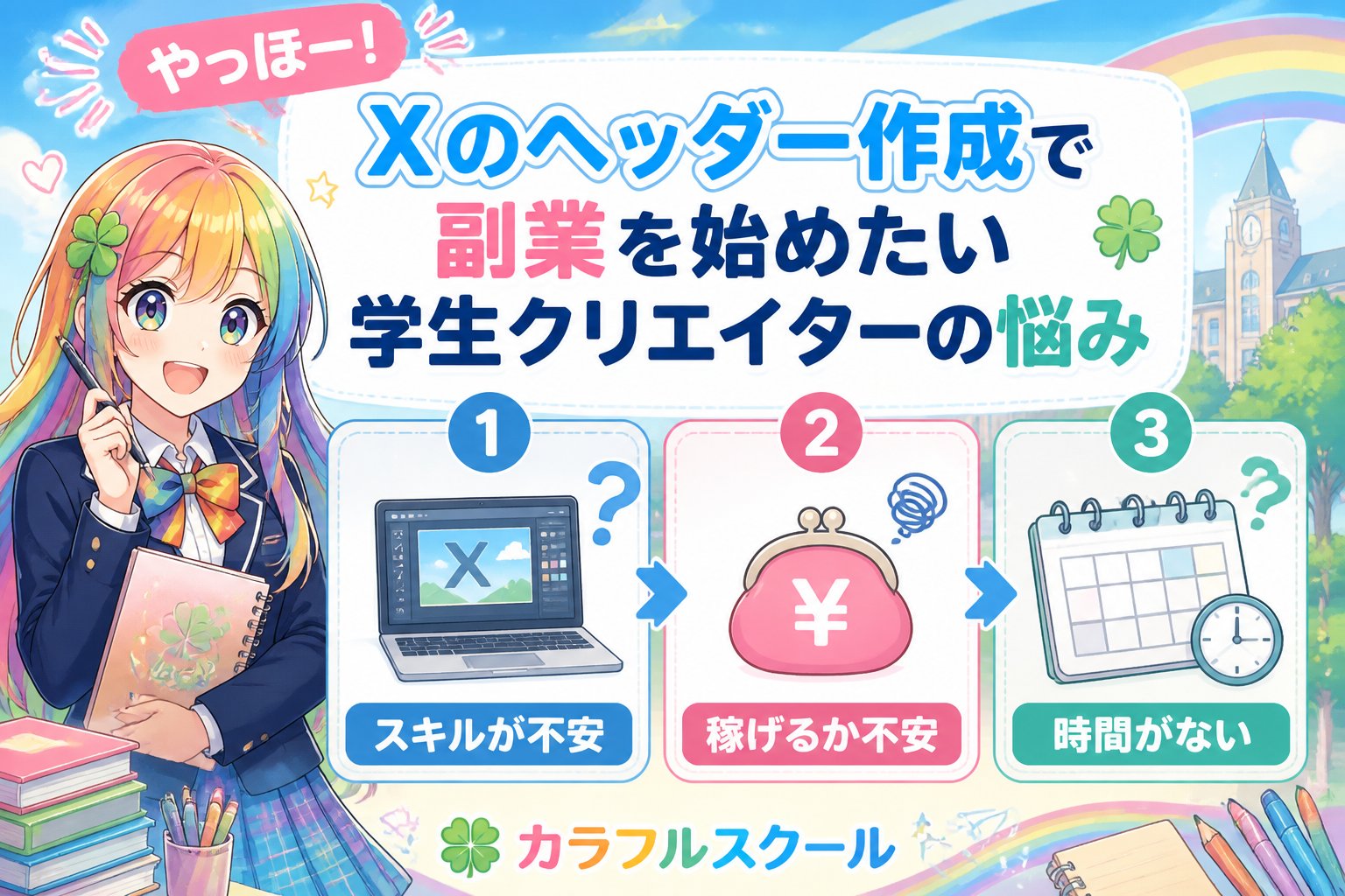 副業・クリエイター やっほー!Xのヘッダー作成で副業を始めたい学生クリエイターの悩み