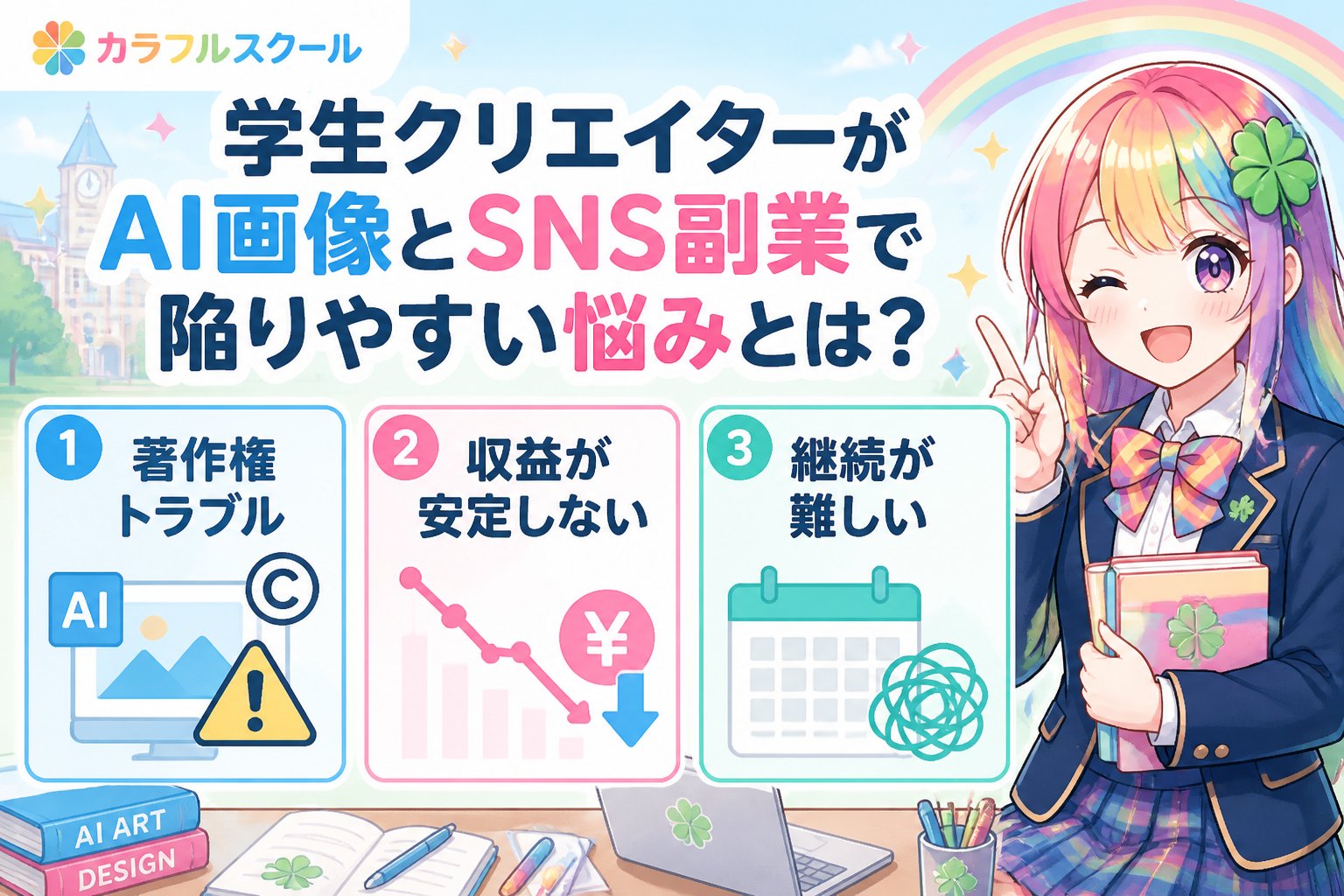 副業・クリエイター 学生クリエイターがAI画像とSNS副業で陥りやすい悩みとは?