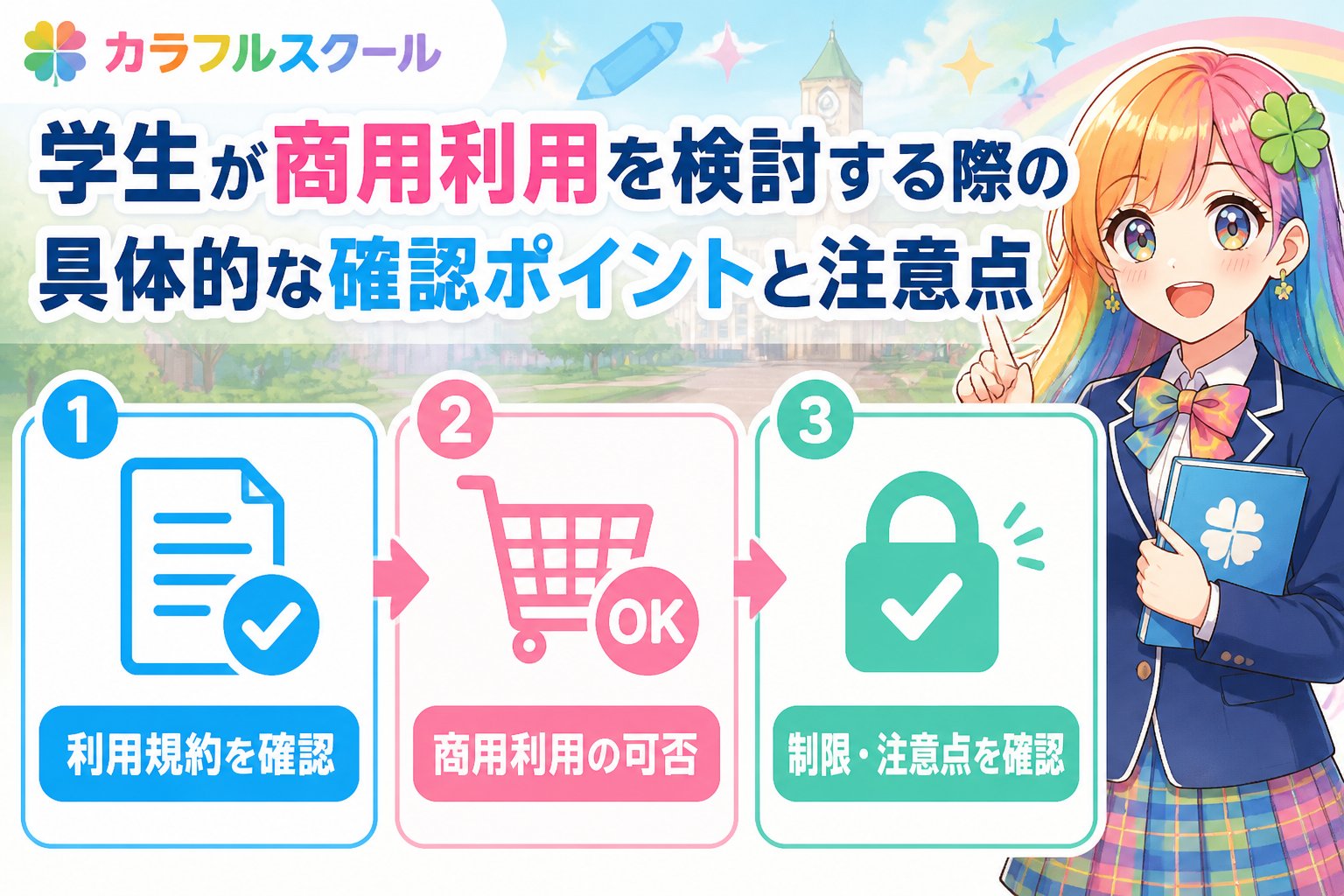 AI画像生成 学生が商用利用を検討する際の具体的な確認ポイントと注意点