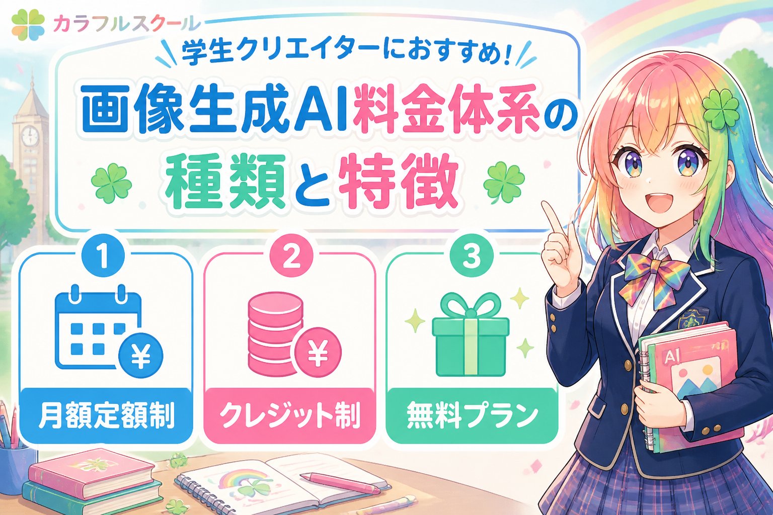 AI画像生成 学生クリエイターにおすすめの画像生成AI料金体系の種類と特徴