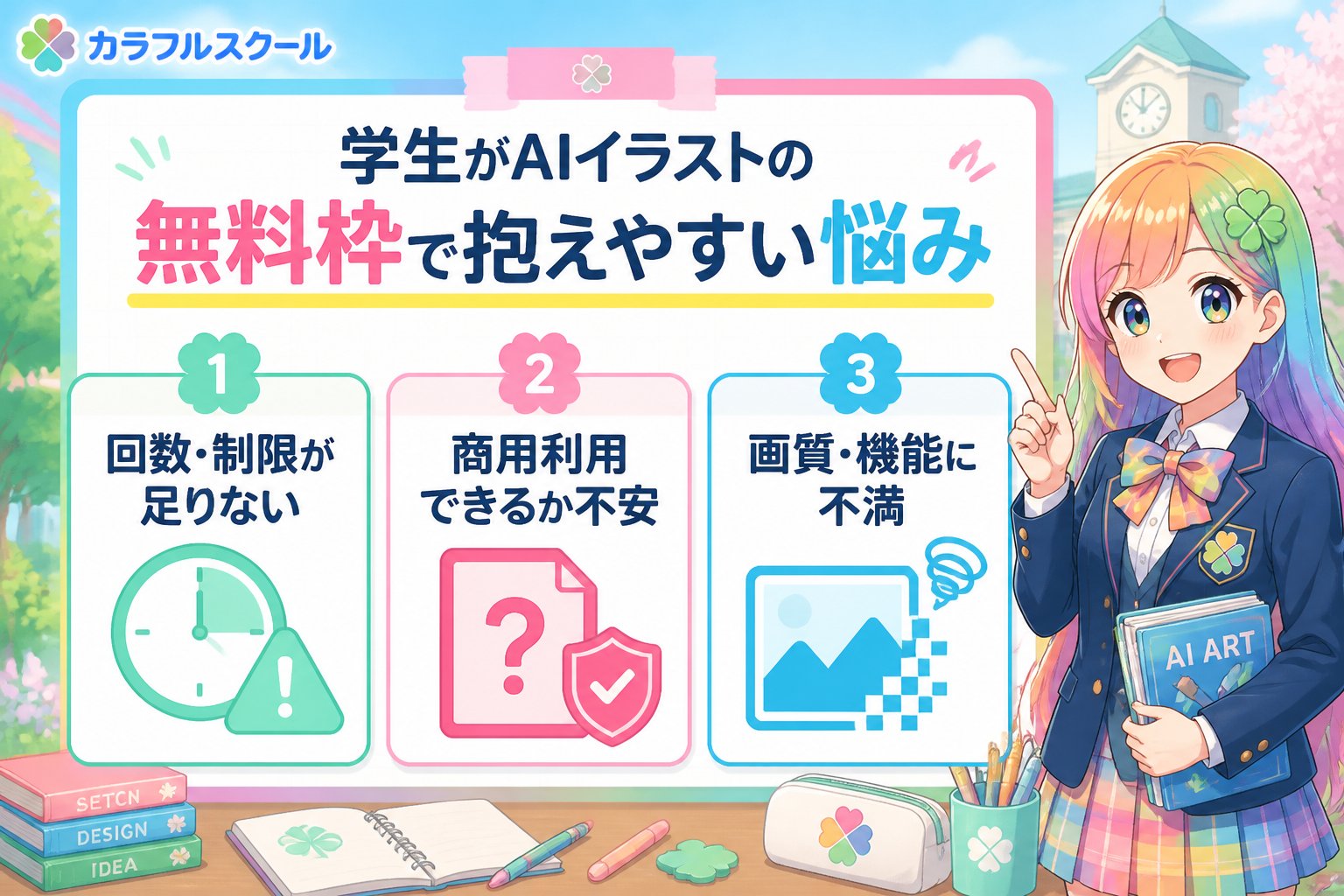 AI画像生成 学生がAIイラストの無料枠で抱えやすい悩みとその背景