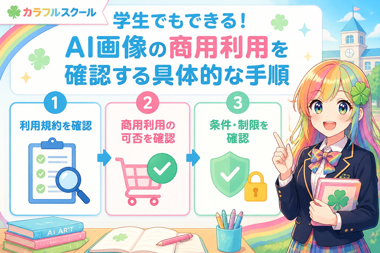 AI画像生成 学生でもできる！AI画像の商用利用を確認する具体的な手順