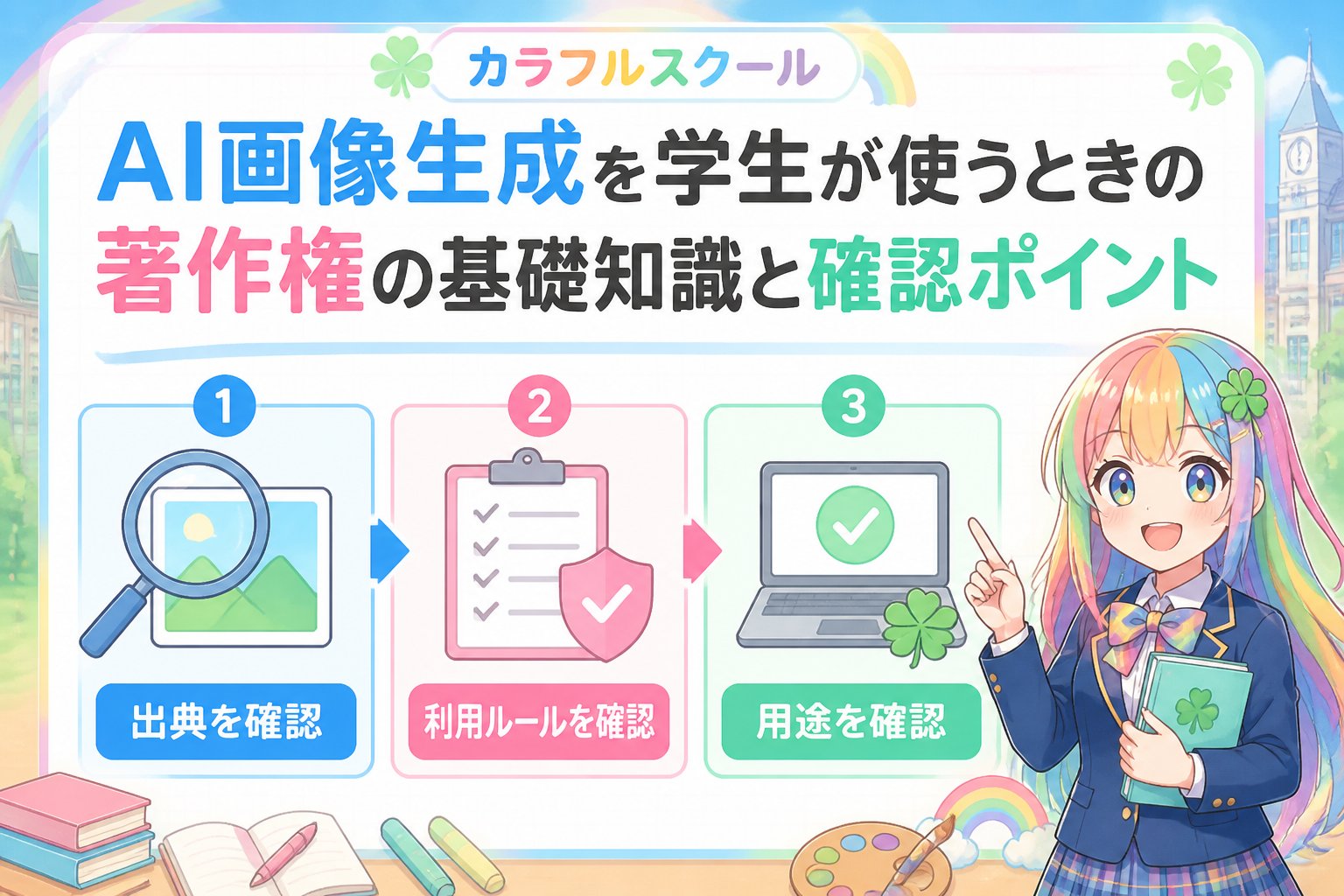 AI画像生成 AI画像生成を学生が使うときの著作権の基礎知識と確認ポイント