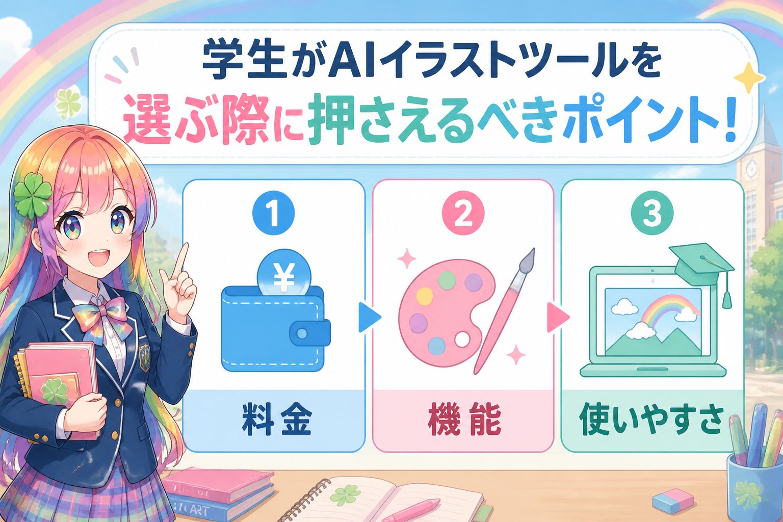 AI画像生成 学生がAIイラストツールを選ぶ際に押さえるべきポイント