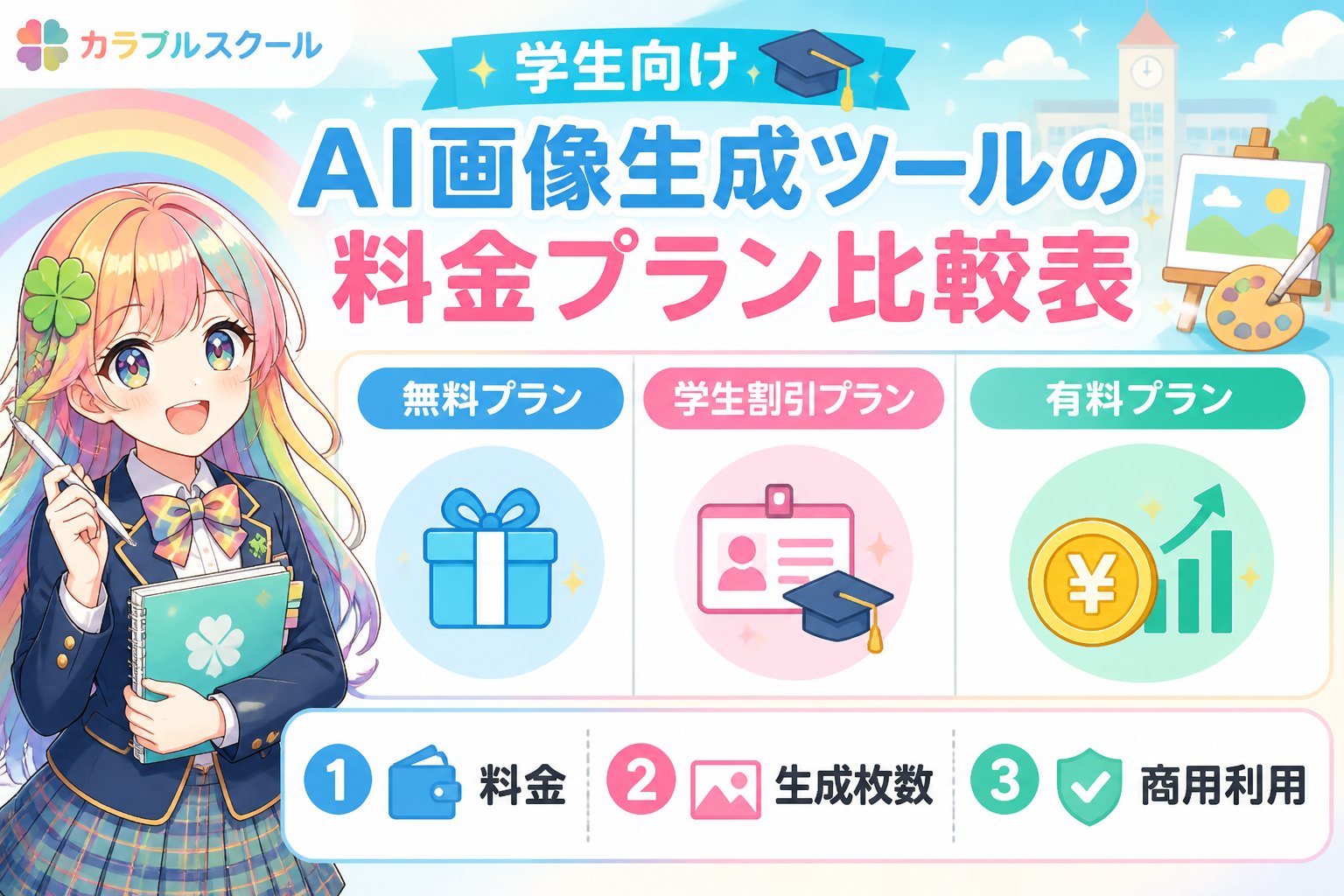 AI画像生成 学生向けAI画像生成ツールの料金プラン比較表
