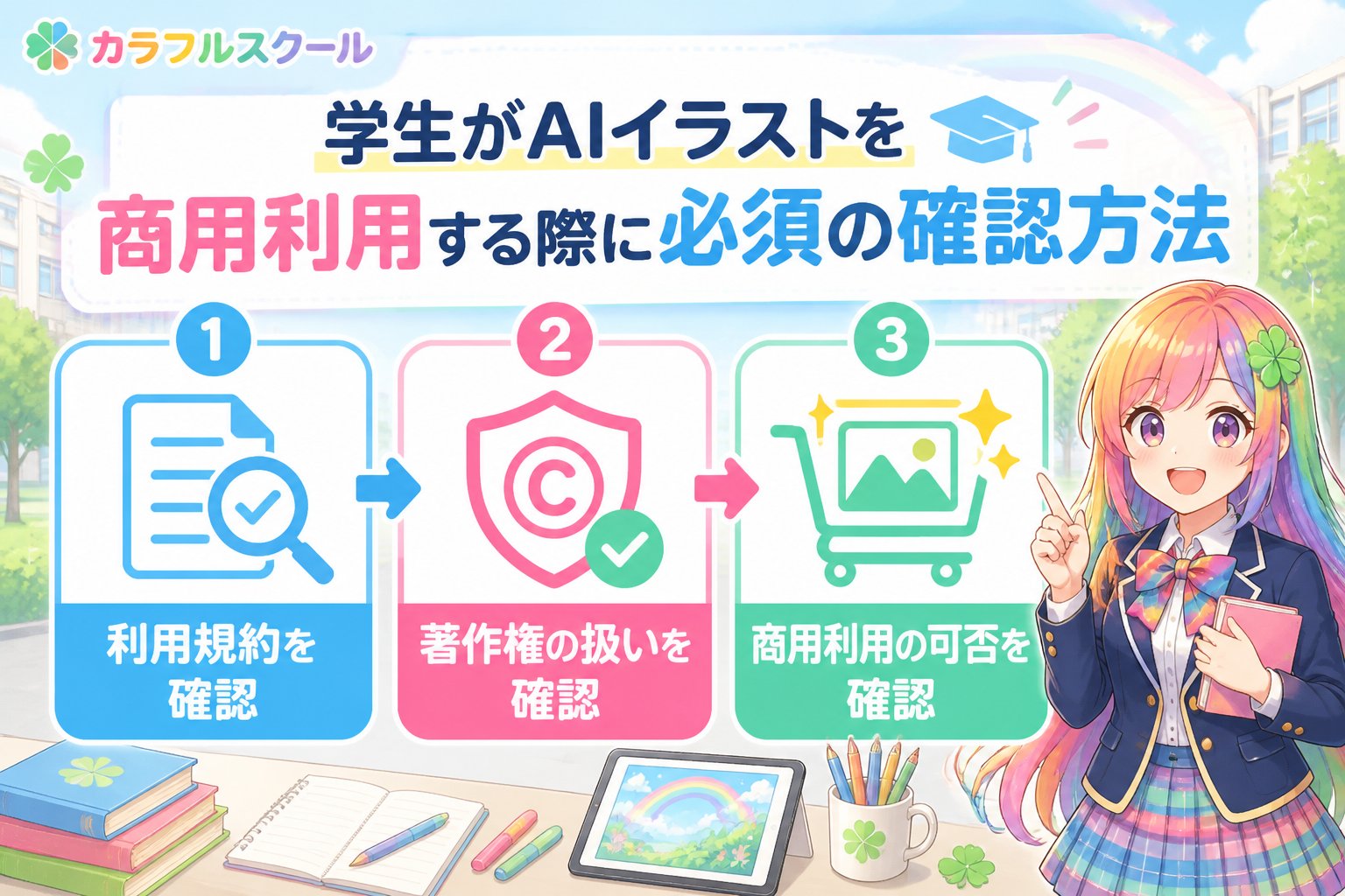 AI画像生成 学生がAIイラストを商用利用する際に必須の確認方法