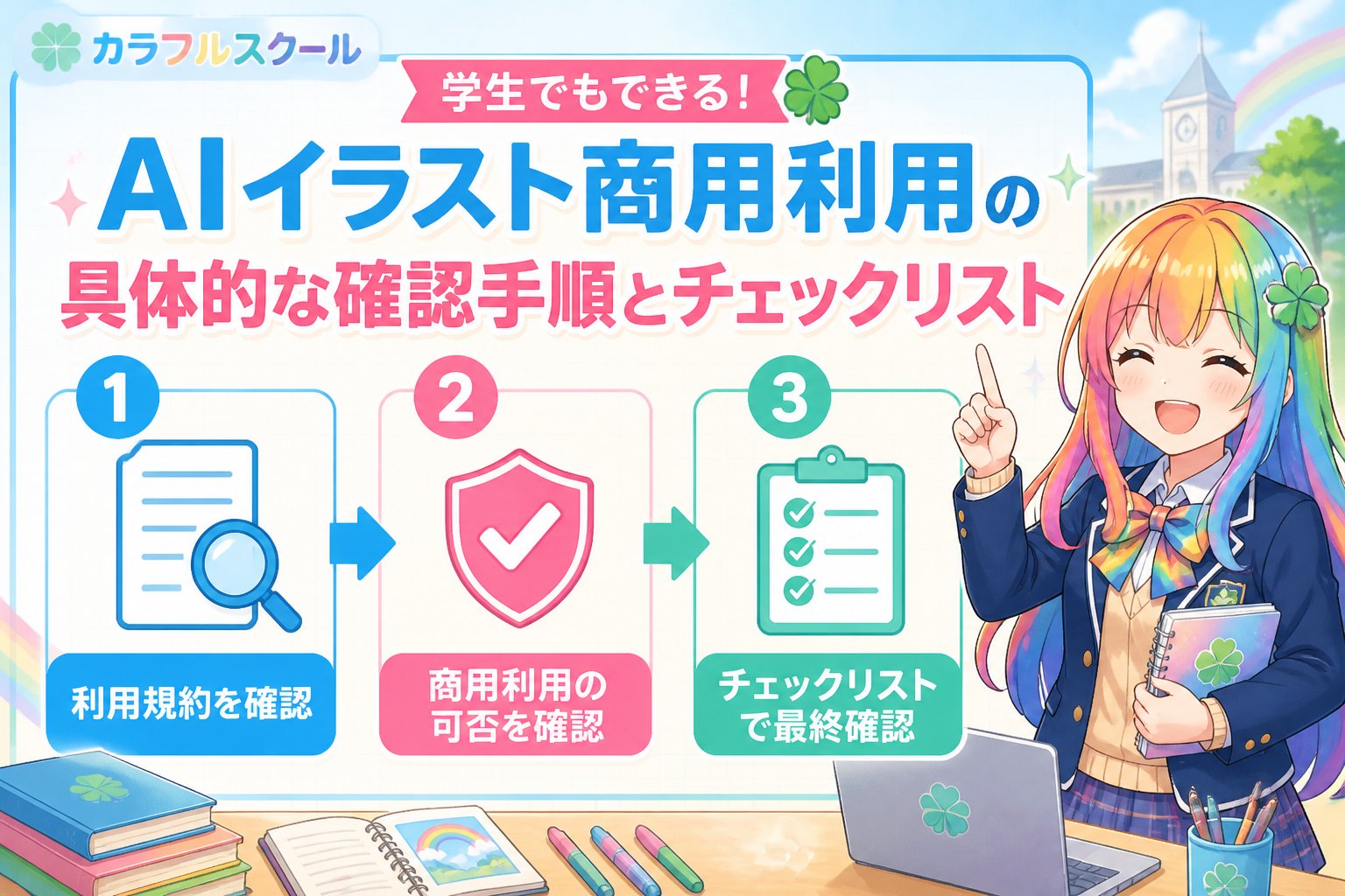 AI画像生成 学生でもできる！AIイラスト商用利用の具体的な確認手順とチェックリスト