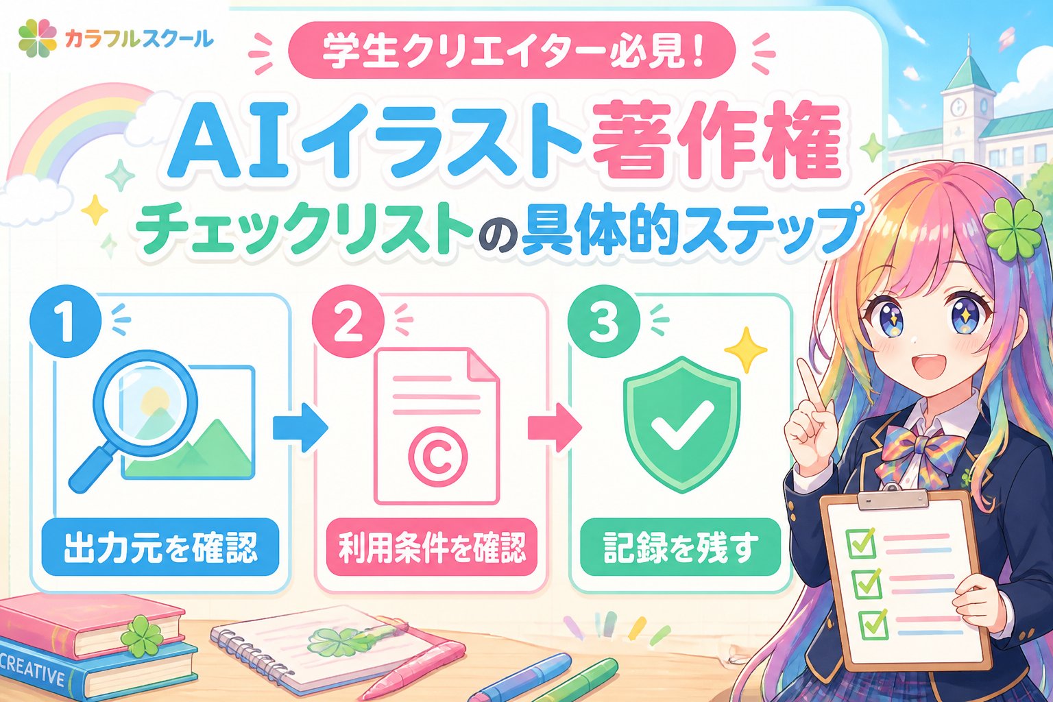 AI画像生成 学生クリエイター必見！AIイラスト著作権チェックリストの具体的ステップ