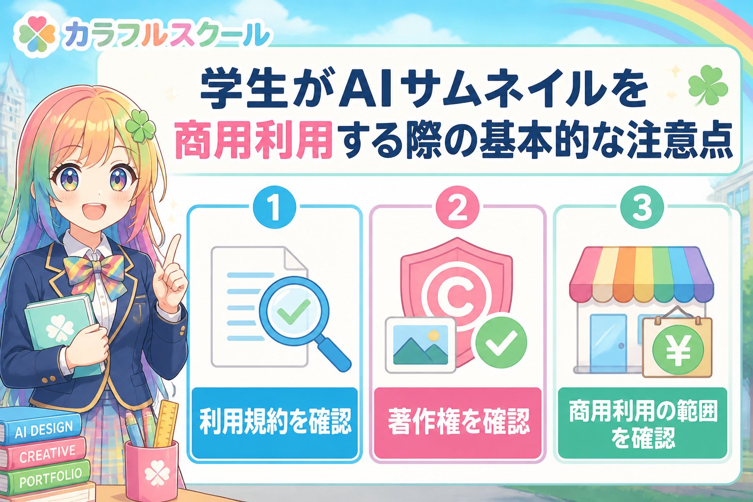 AI画像生成 学生がAIサムネイルを商用利用する際の基本的な注意点