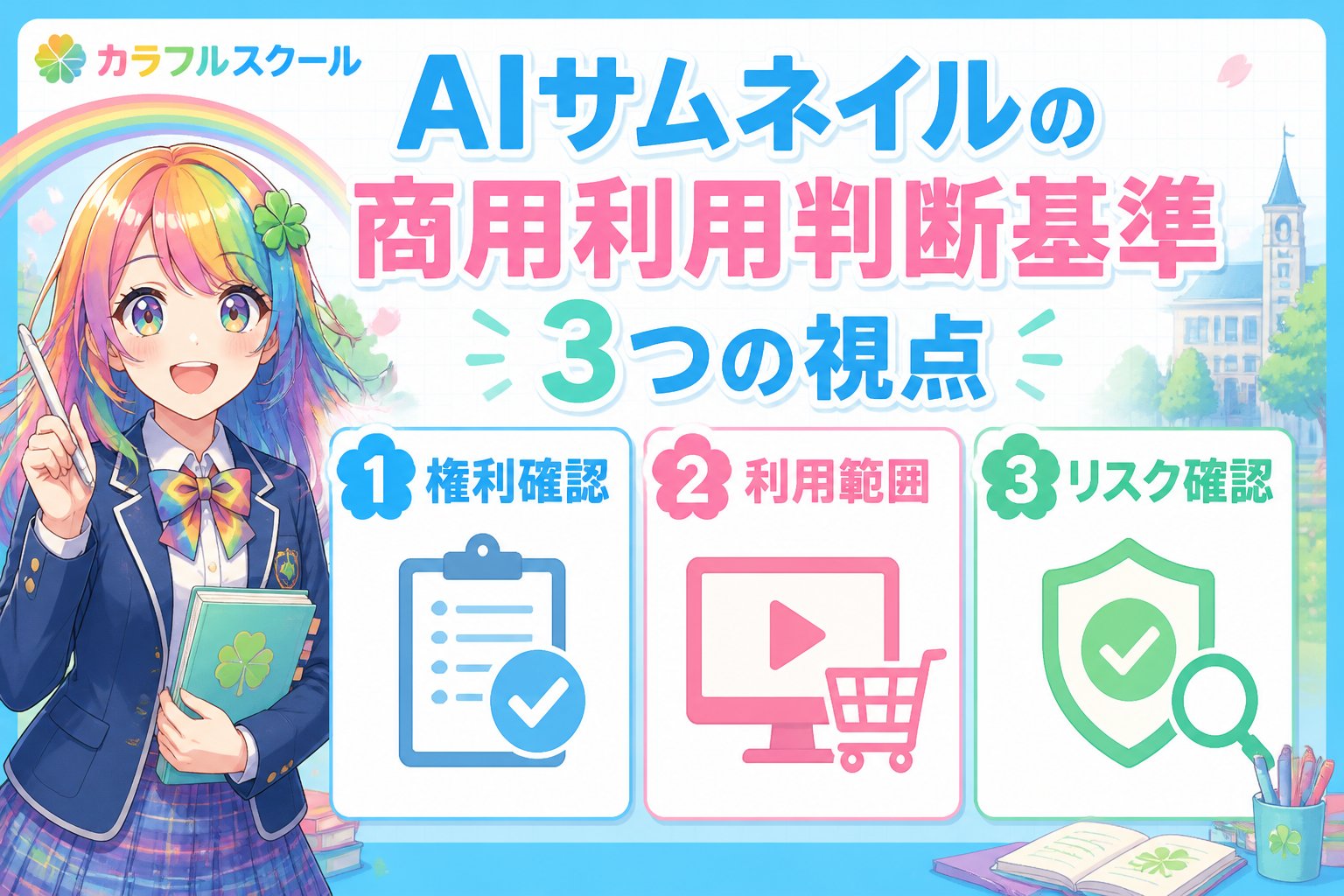 AI画像生成 AIサムネイルの商用利用判断基準：3つの視点