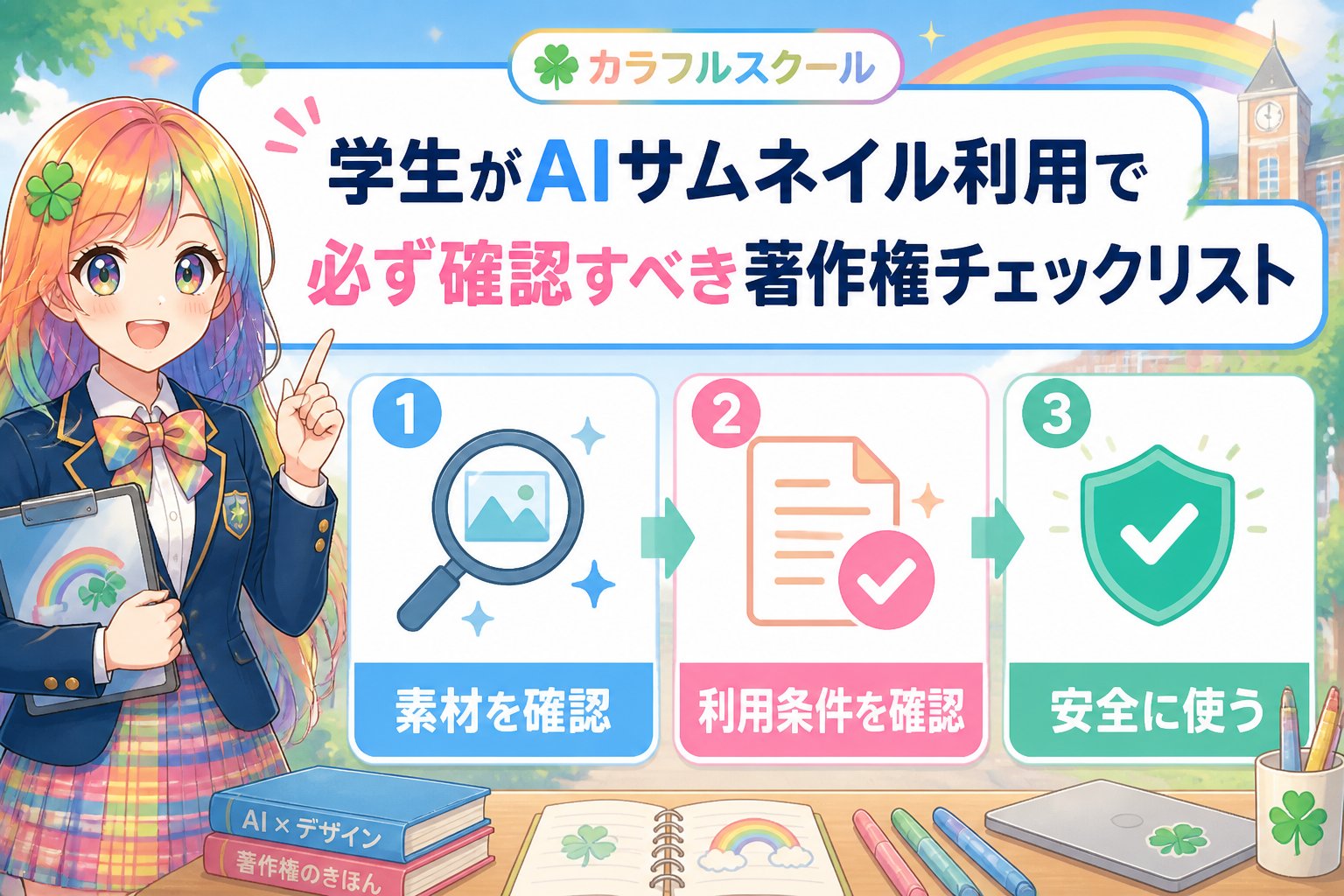 AI画像生成 学生がAIサムネイル利用で必ず確認すべき著作権チェックリスト