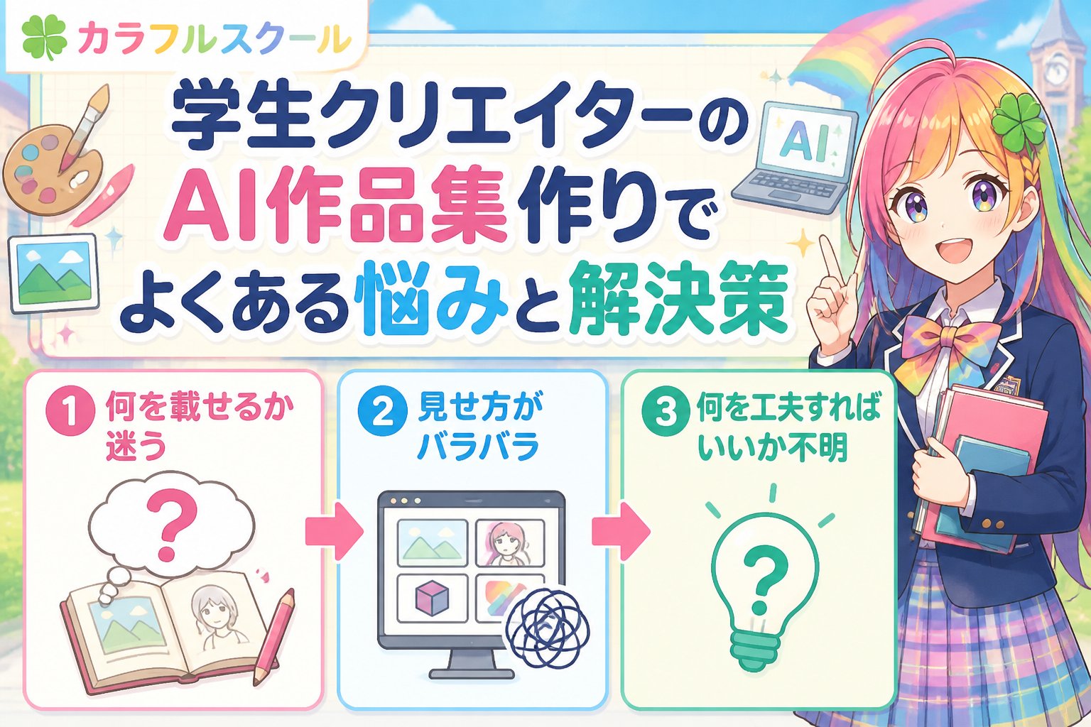 副業・クリエイター 学生クリエイターのAI作品集作りでよくある悩みと解決策
