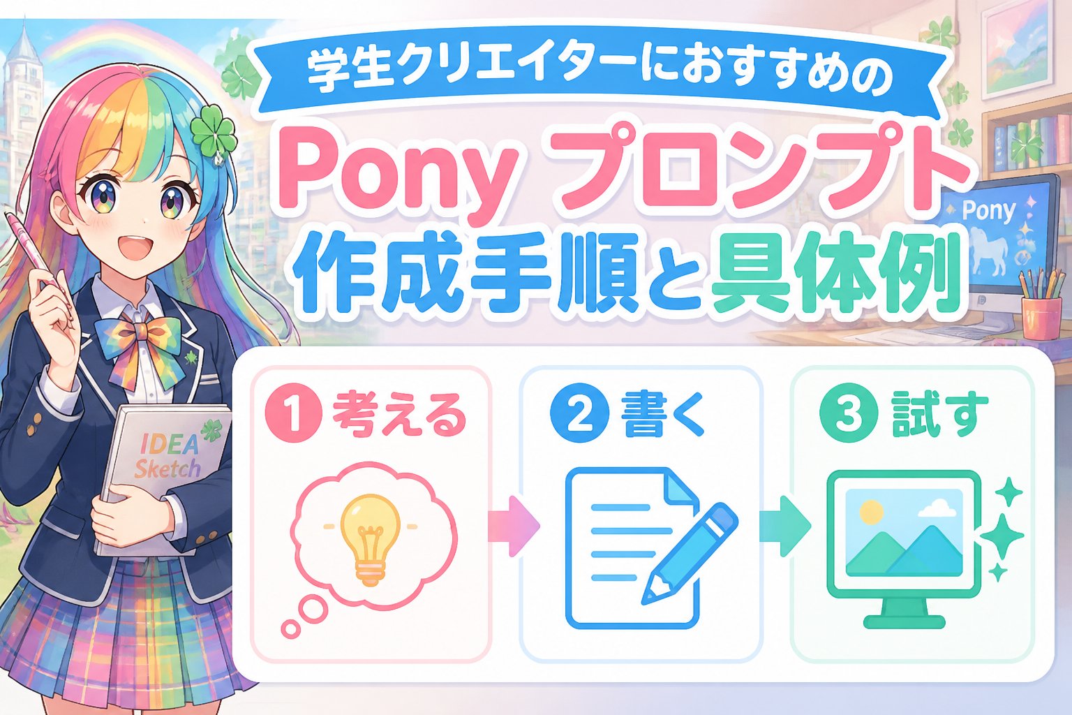 AI画像生成 学生クリエイターにおすすめのPony プロンプト作成手順と具体例