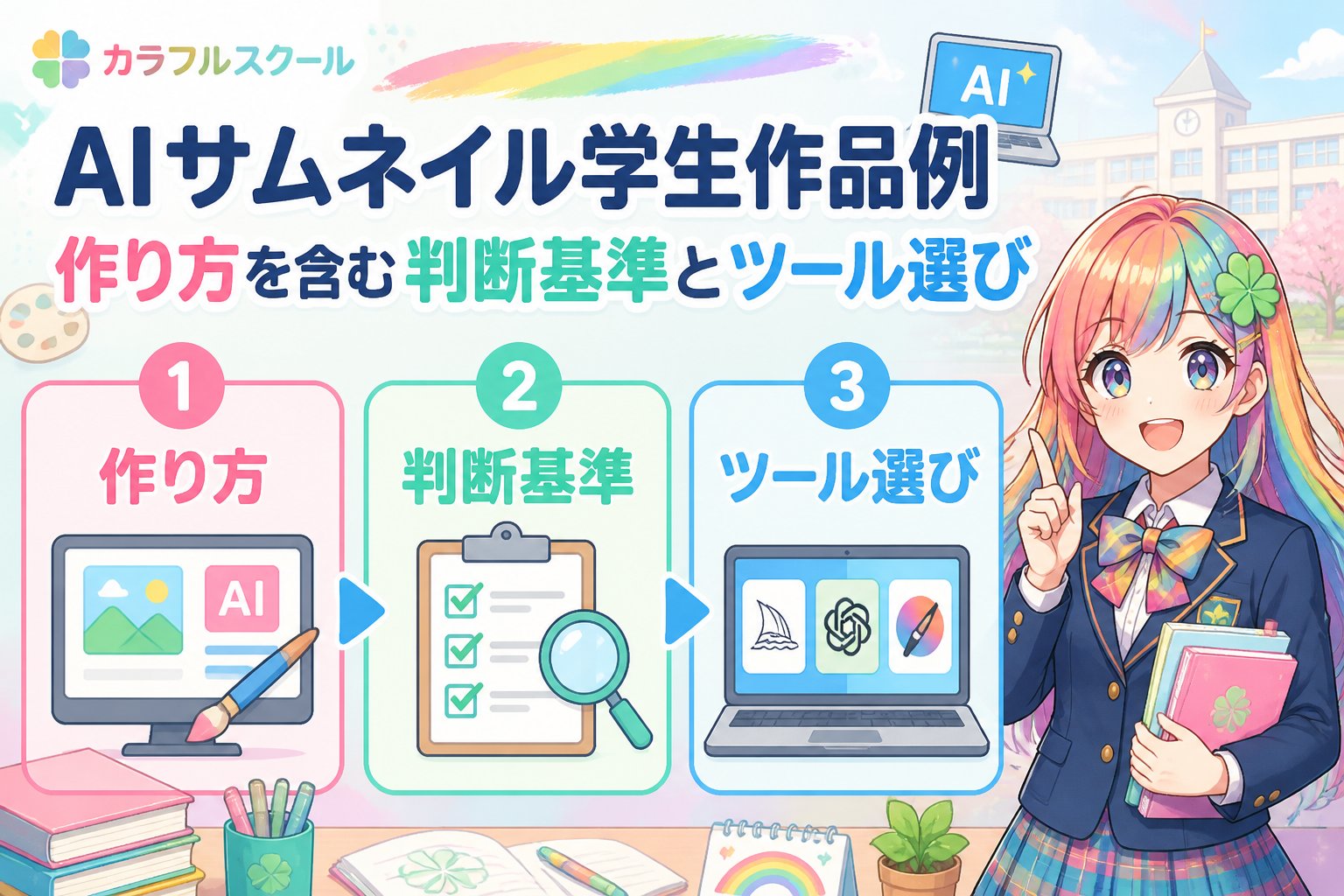 AI画像生成 AIサムネイル学生作品例作り方を含む判断基準とツール選び