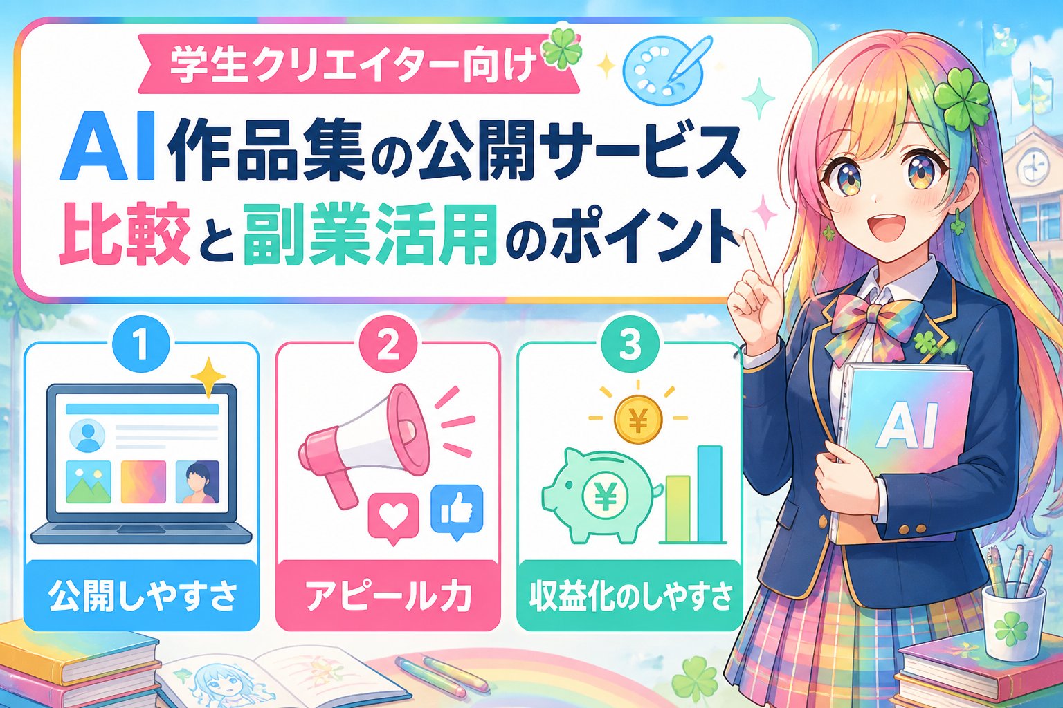 副業・クリエイター AI作品集、学生、公開サービス、比較を含むおすすめサービス一覧
