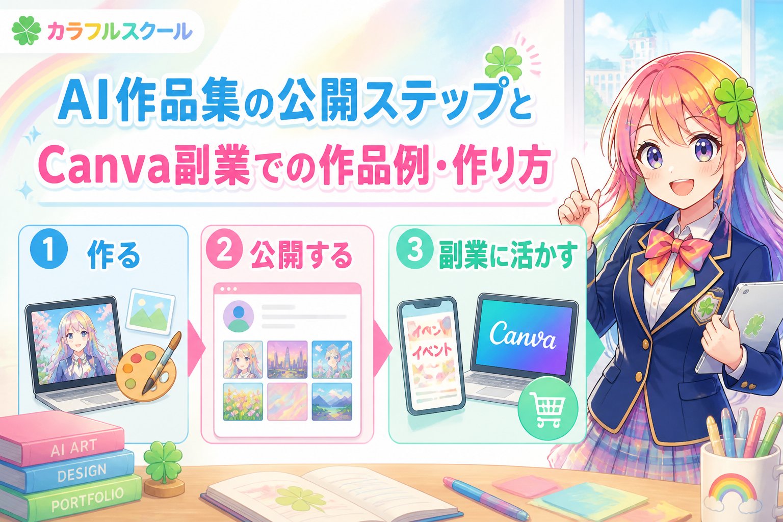 副業・クリエイター 学生がAI作品集を公開するための具体的なステップとCanva副業での作品例・作り方