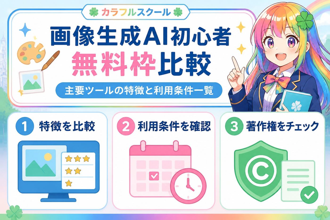 AI画像生成 画像生成AI初心者無料枠比較：主要ツールの特徴と利用条件一覧
