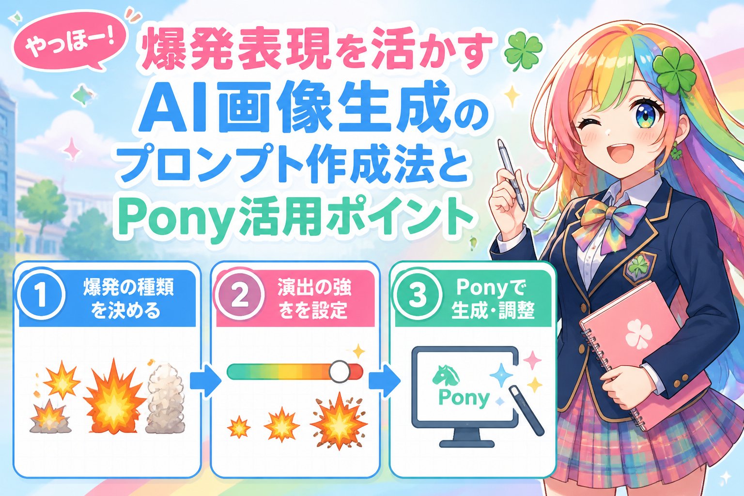 AI画像生成 やっほー！AI画像生成で爆発表現を自在に操るコツを紹介🌈