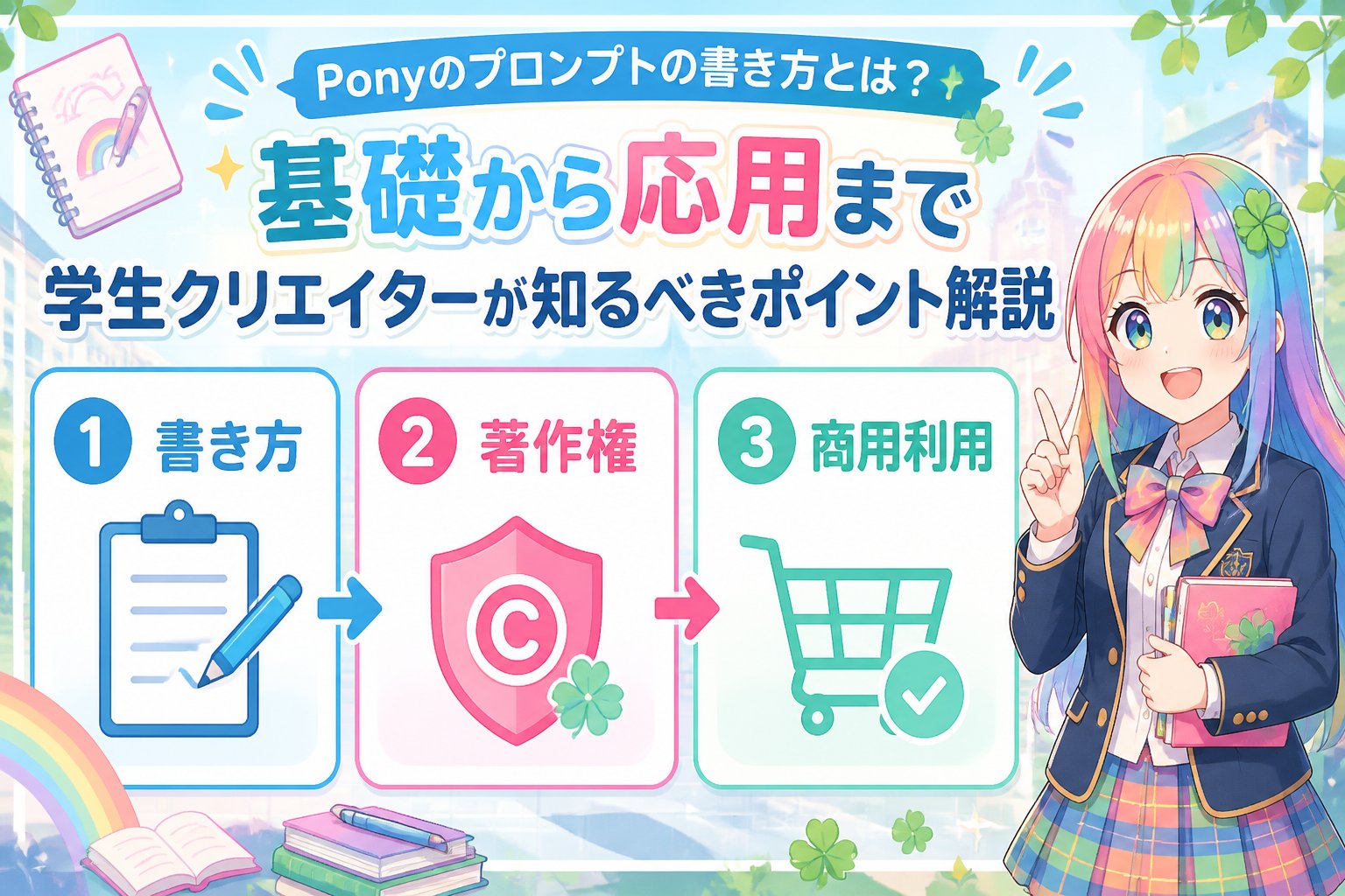 AI画像生成 ponyのプロンプトの書き方と著作権・商用利用の注意点
