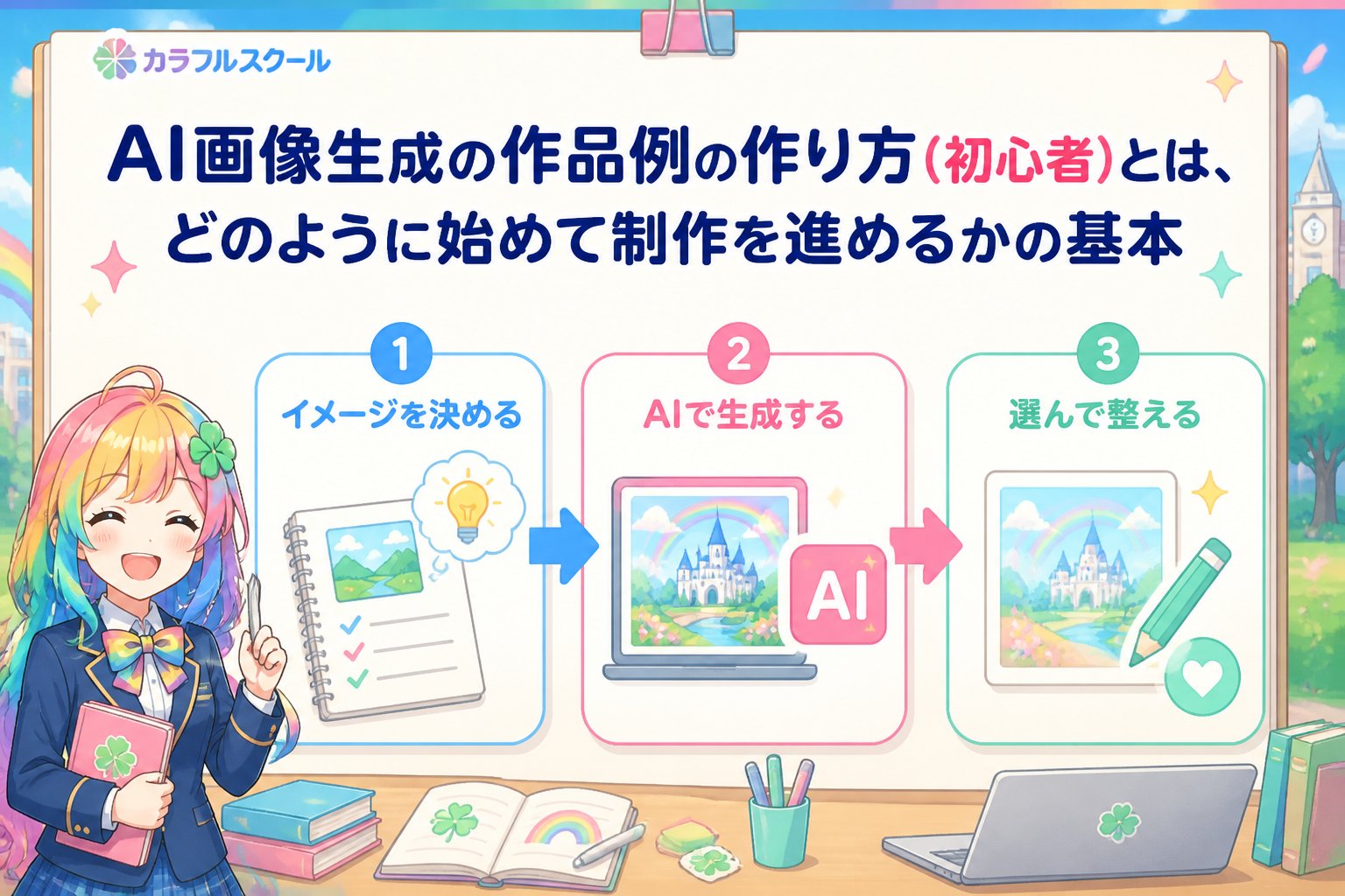 AI画像生成 AI画像生成の作品例の作り方（初心者）とは、どのように始めて制作を進めるかの基本を指します