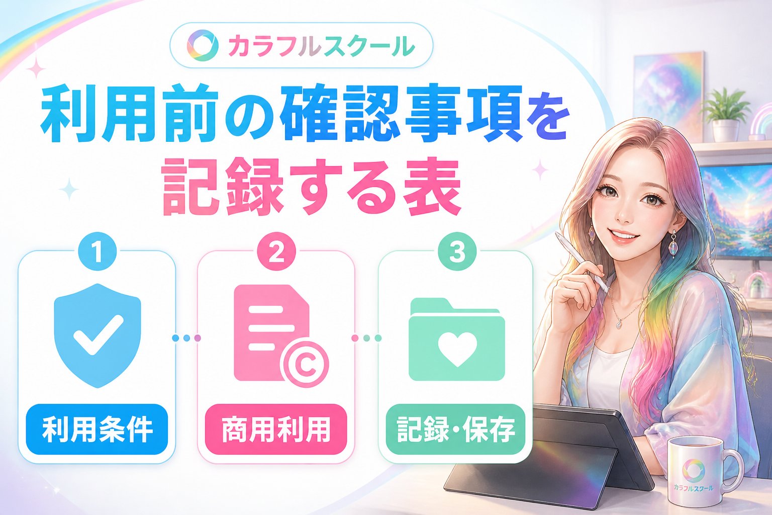 最新AI画像ツール 利用前の確認事項を記録する表