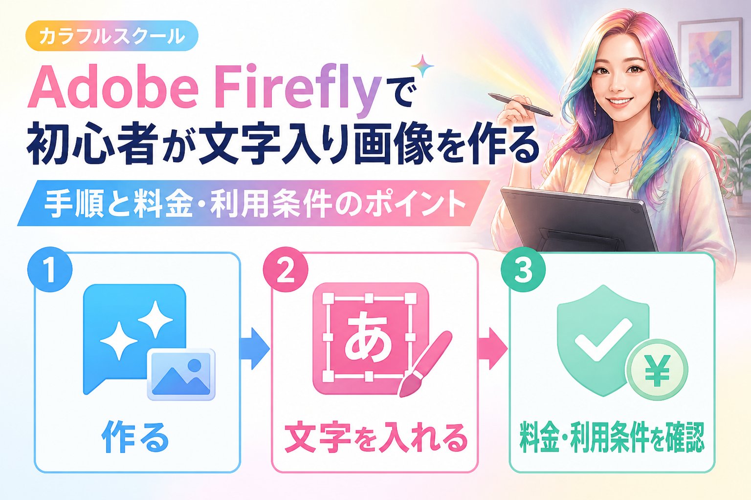 最新AI画像ツール Adobe Fireflyで初心者が文字入り画像を作る手順と料金・利用条件のポイント