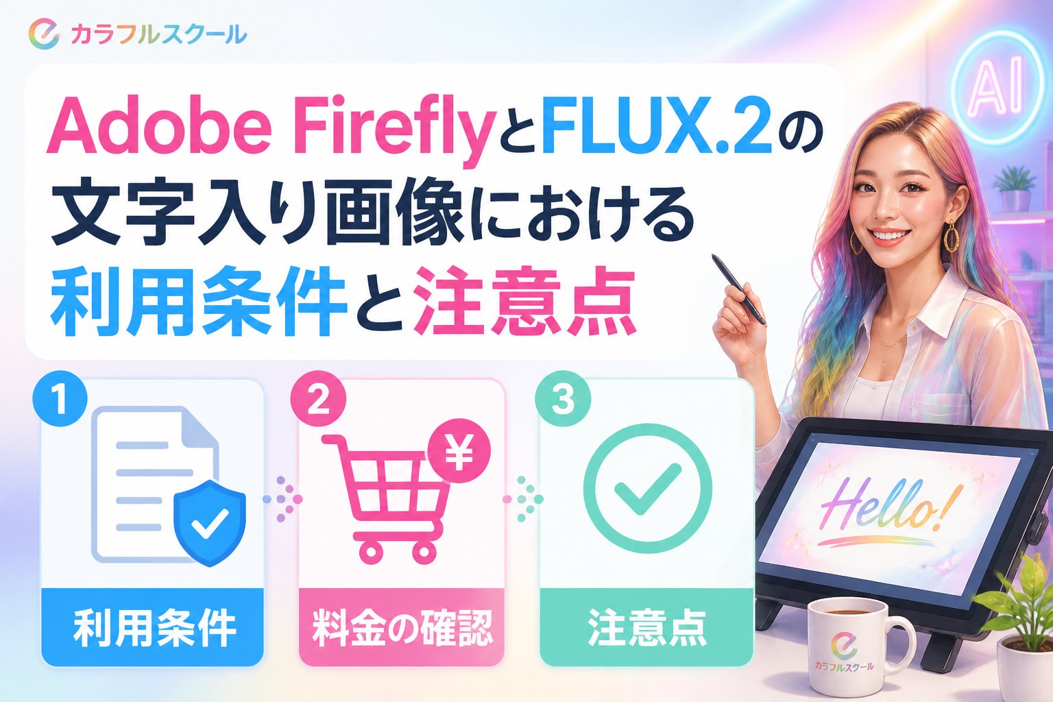 最新AI画像ツール Adobe FireflyとFLUX.2の文字入り画像作成における利用条件と注意点