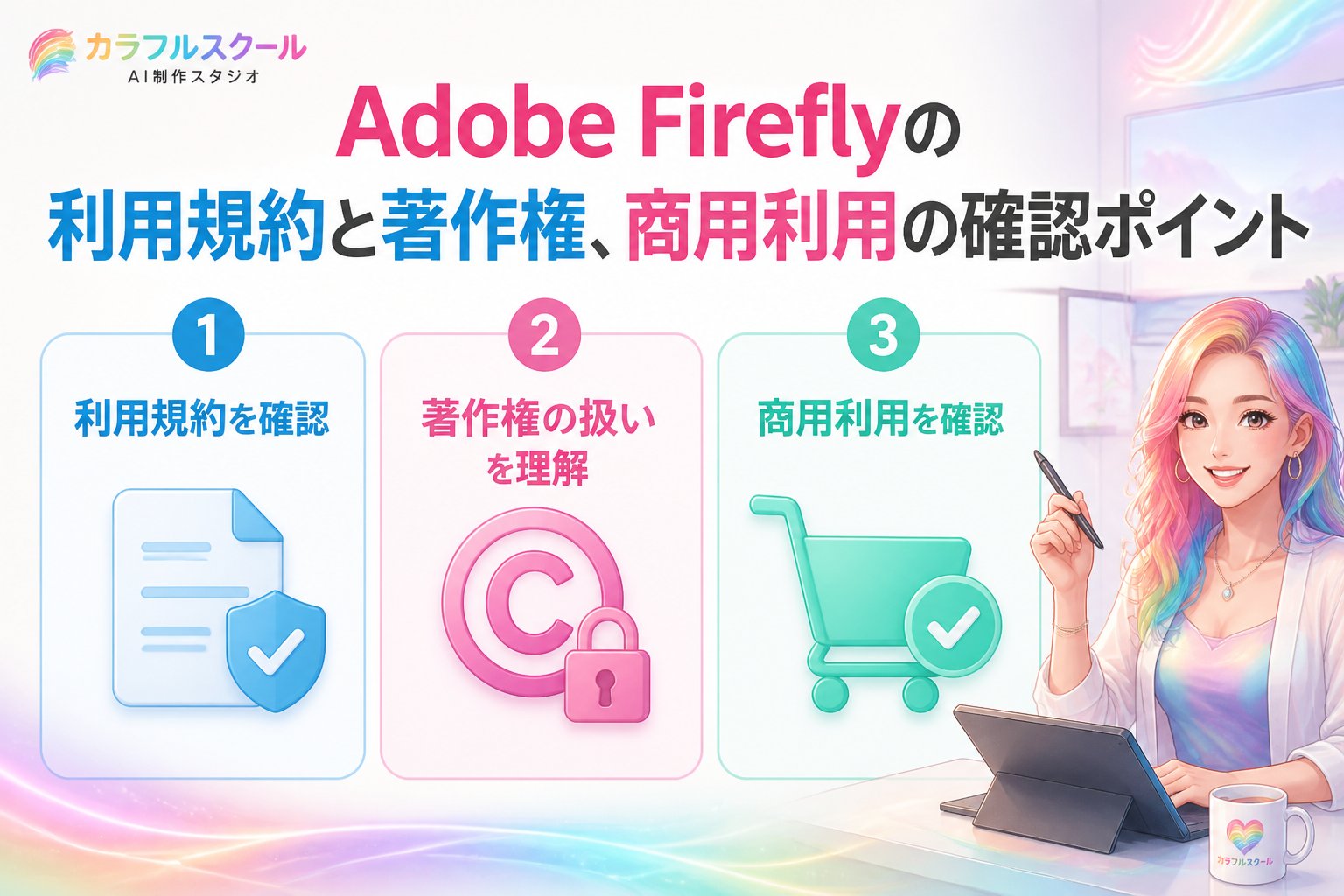 最新AI画像ツール Adobe Fireflyの利用規約と著作権、商用利用に関する注意点と確認方法